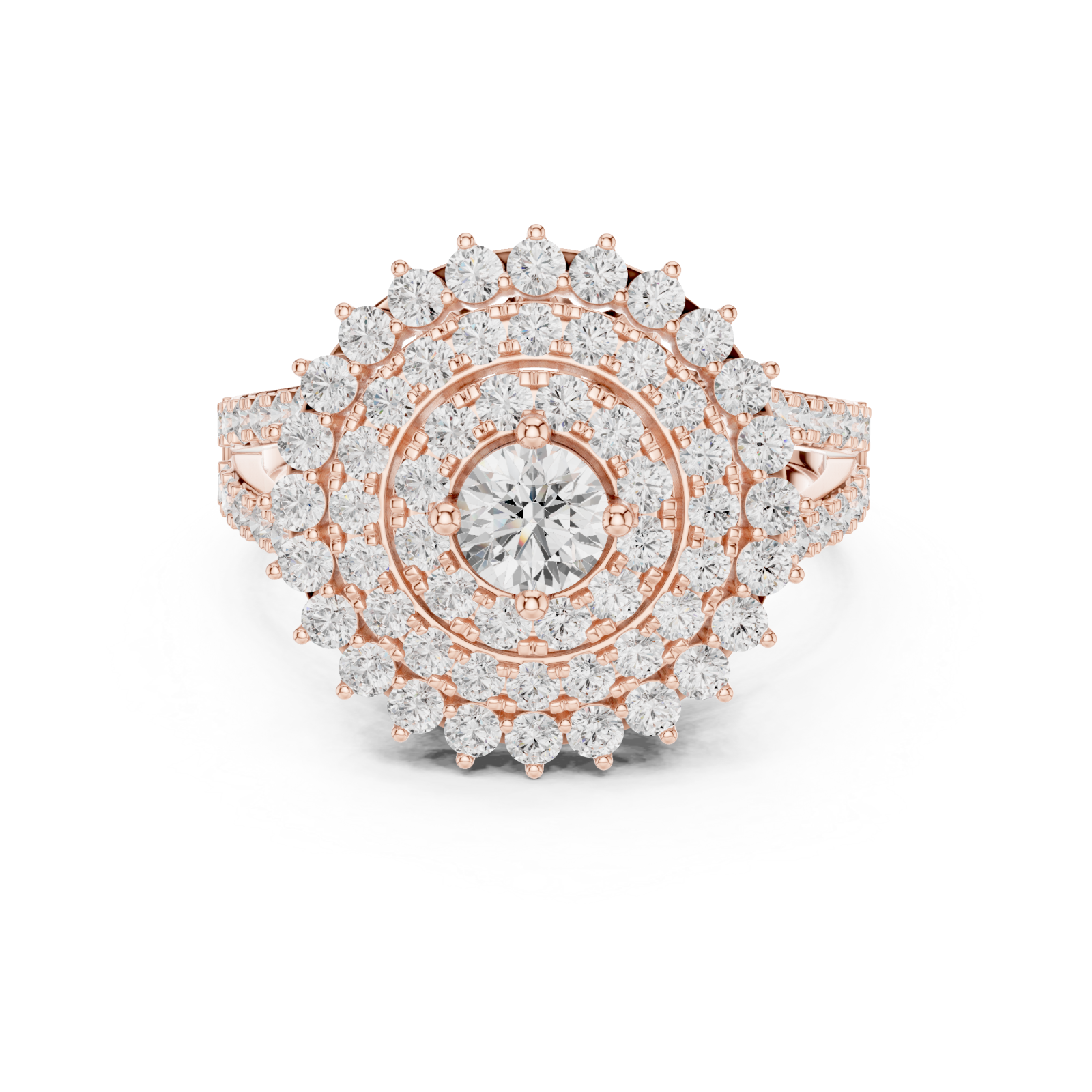  Rose Gold Celestial Halo Double Row Ring Front View