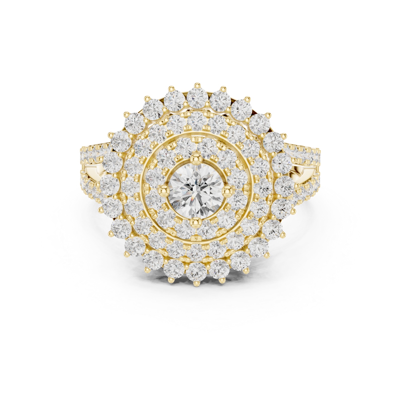 Gold Celestial Halo Double Row Ring Front View