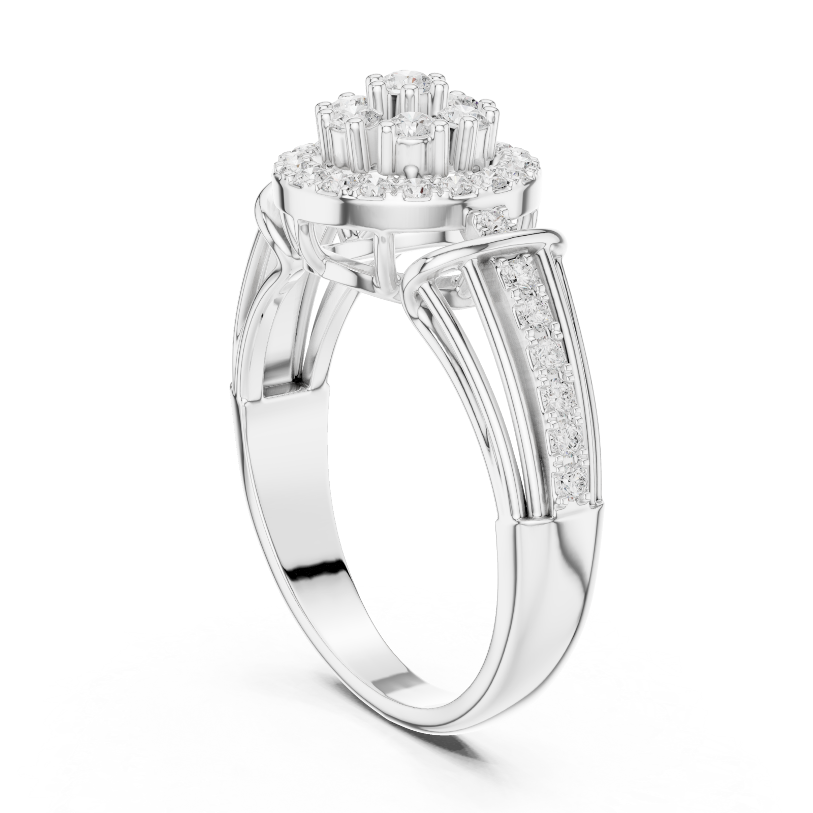  White Gold Sparkling Petal Embrace Designer Ring Left View