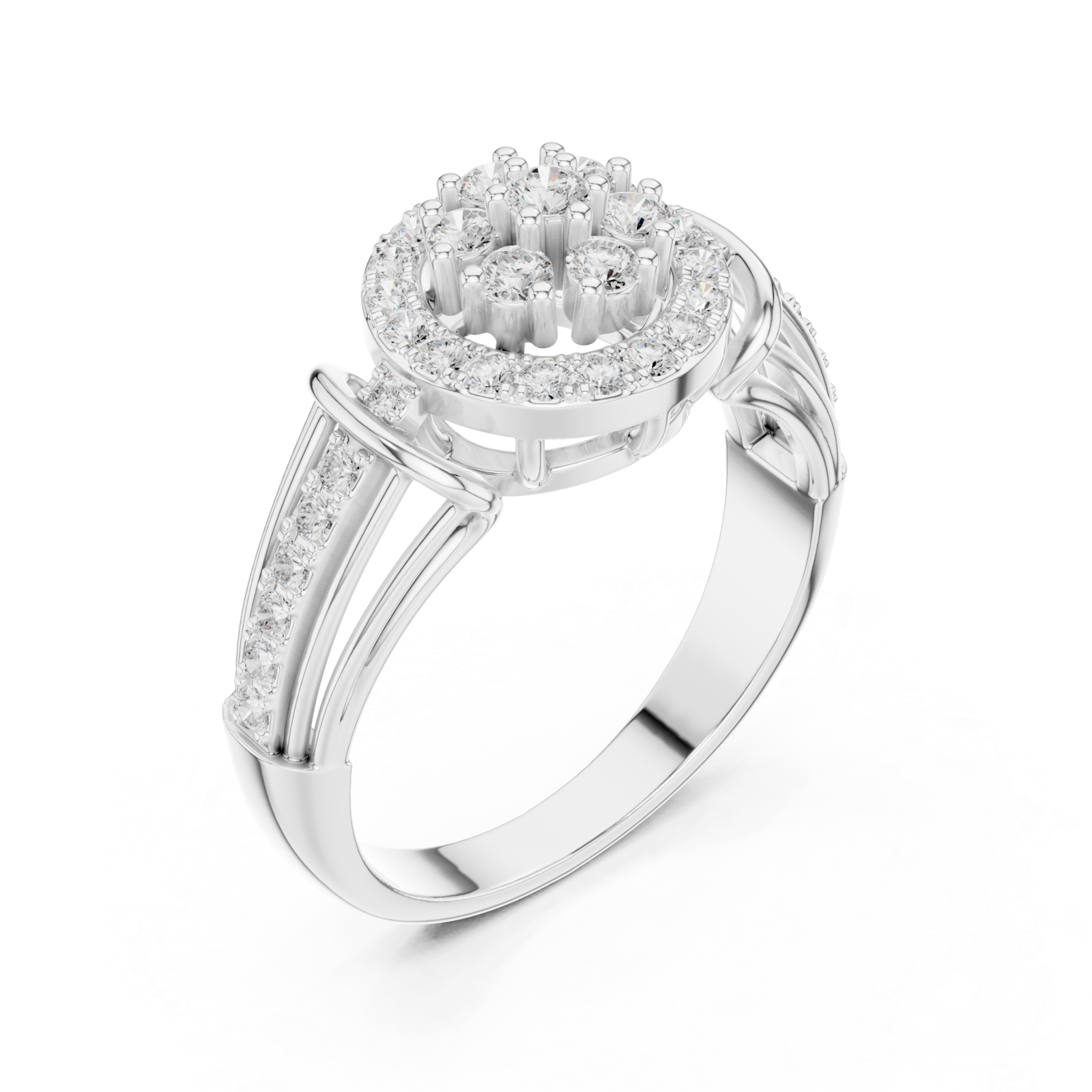  White Gold Sparkling Petal Embrace Designer Ring Right View