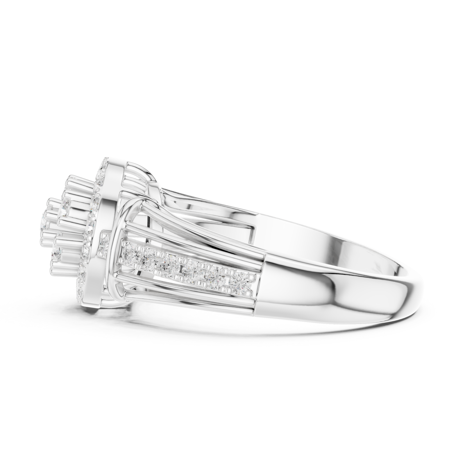  White Gold Sparkling Petal Embrace Designer Ring Side View