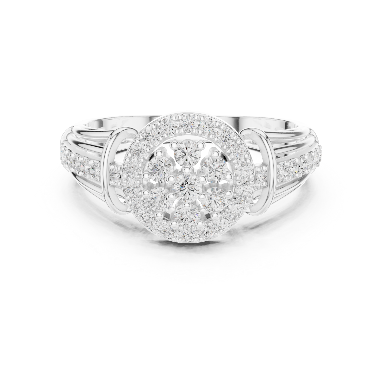  White Gold Sparkling Petal Embrace Designer Ring Front View