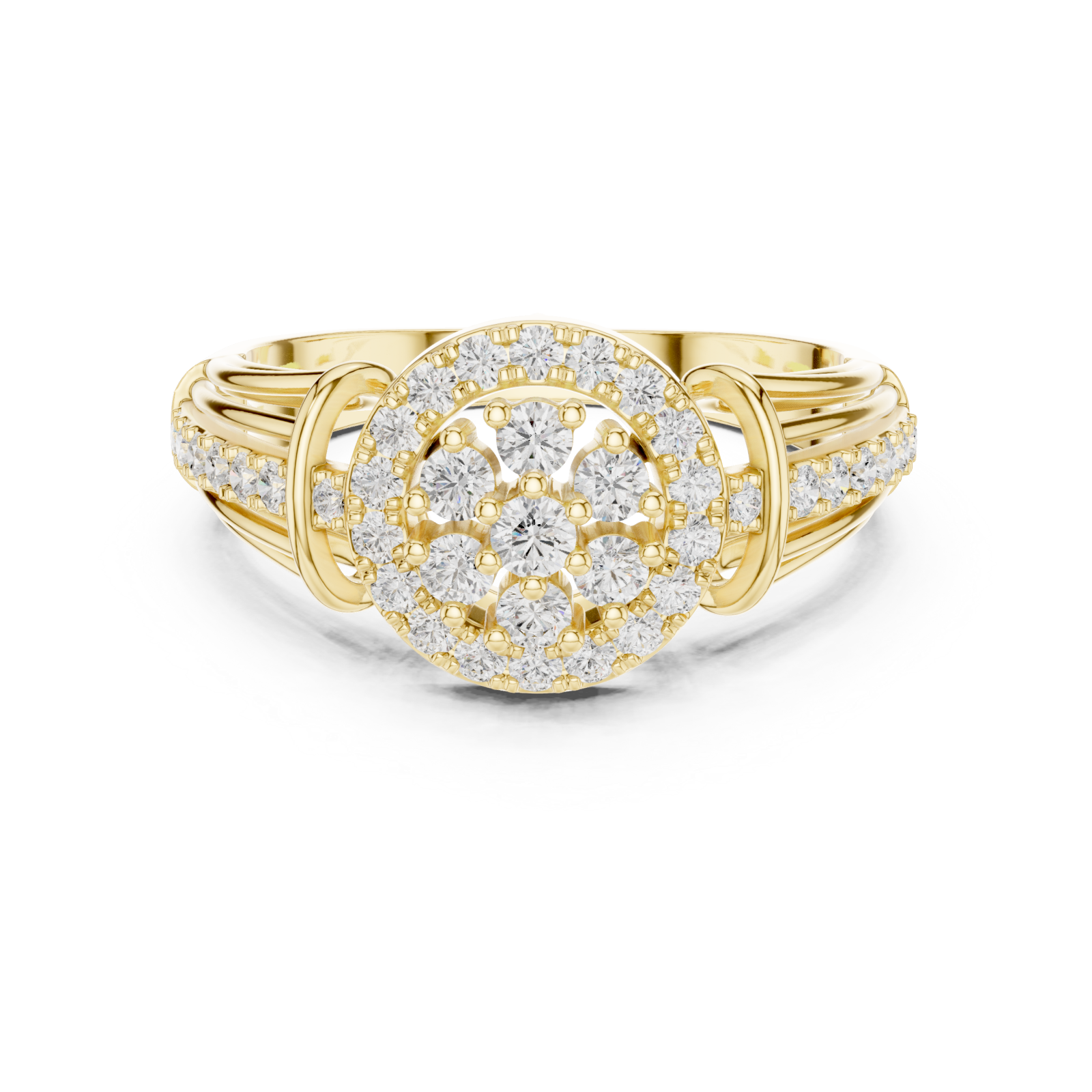  Gold Sparkling Petal Embrace Designer Ring Front View