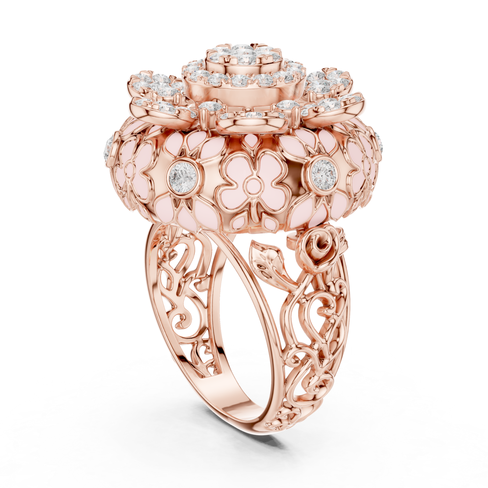  Rose Gold Evelyn Petal Lattice Cluster Ring Left View