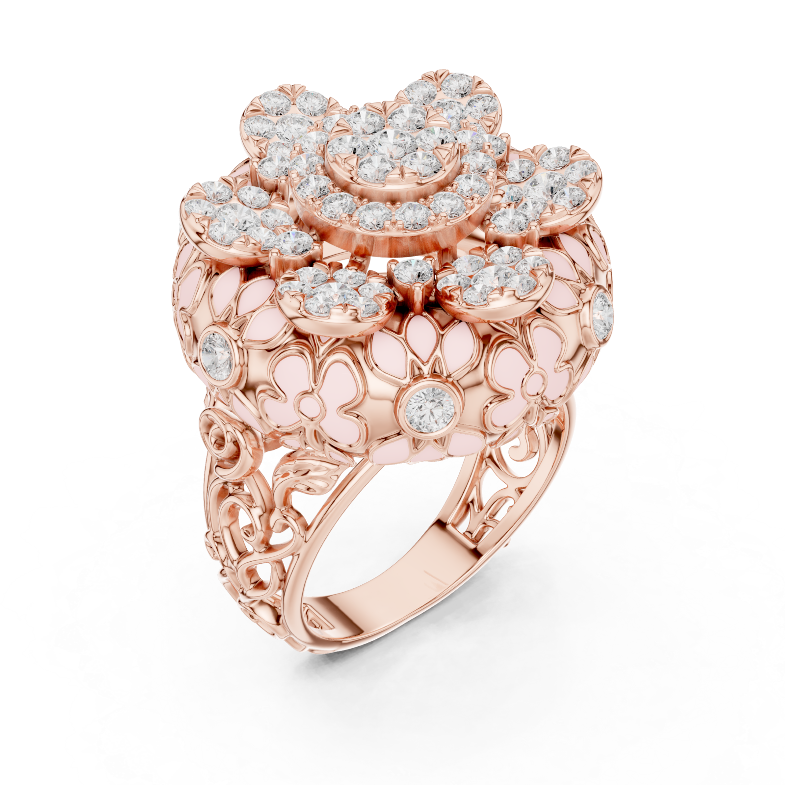  Rose Gold Evelyn Petal Lattice Cluster Ring Right View