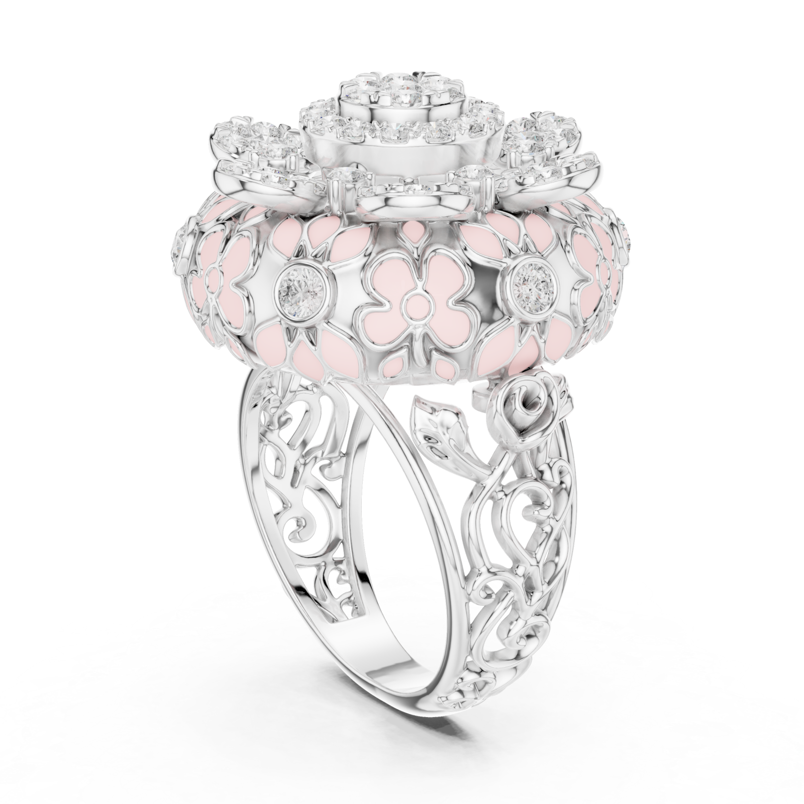  White Gold Evelyn Petal Lattice Cluster Ring Left View