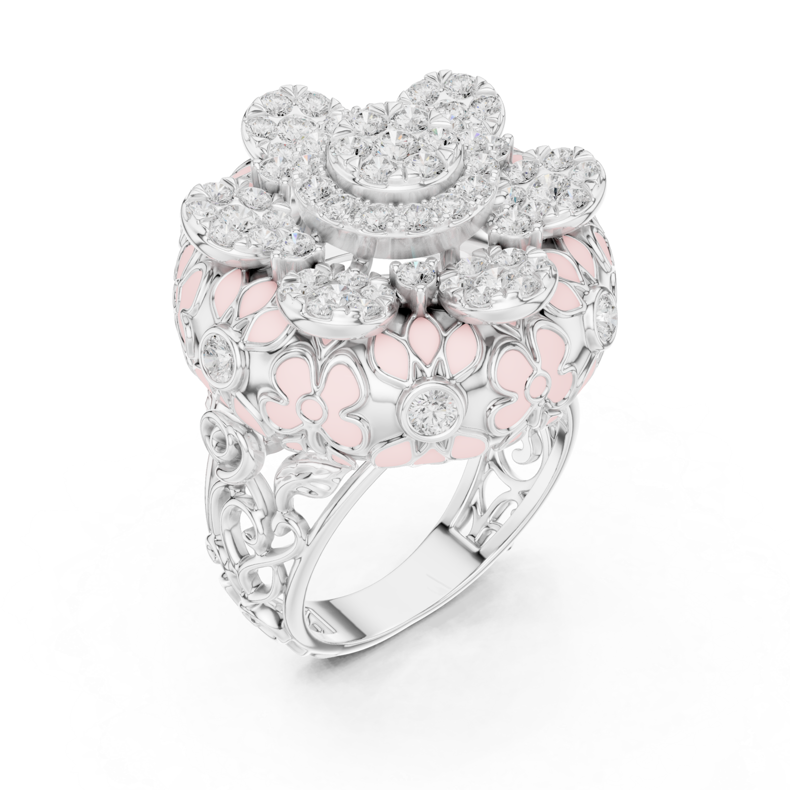  White Gold Evelyn Petal Lattice Cluster Ring Right View