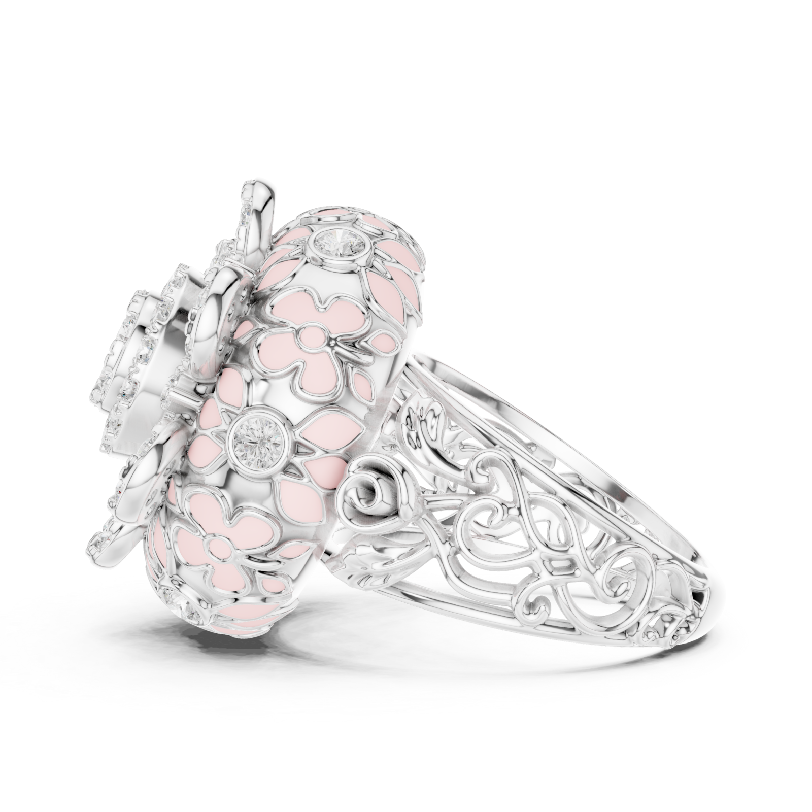  White Gold Evelyn Petal Lattice Cluster Ring Side View