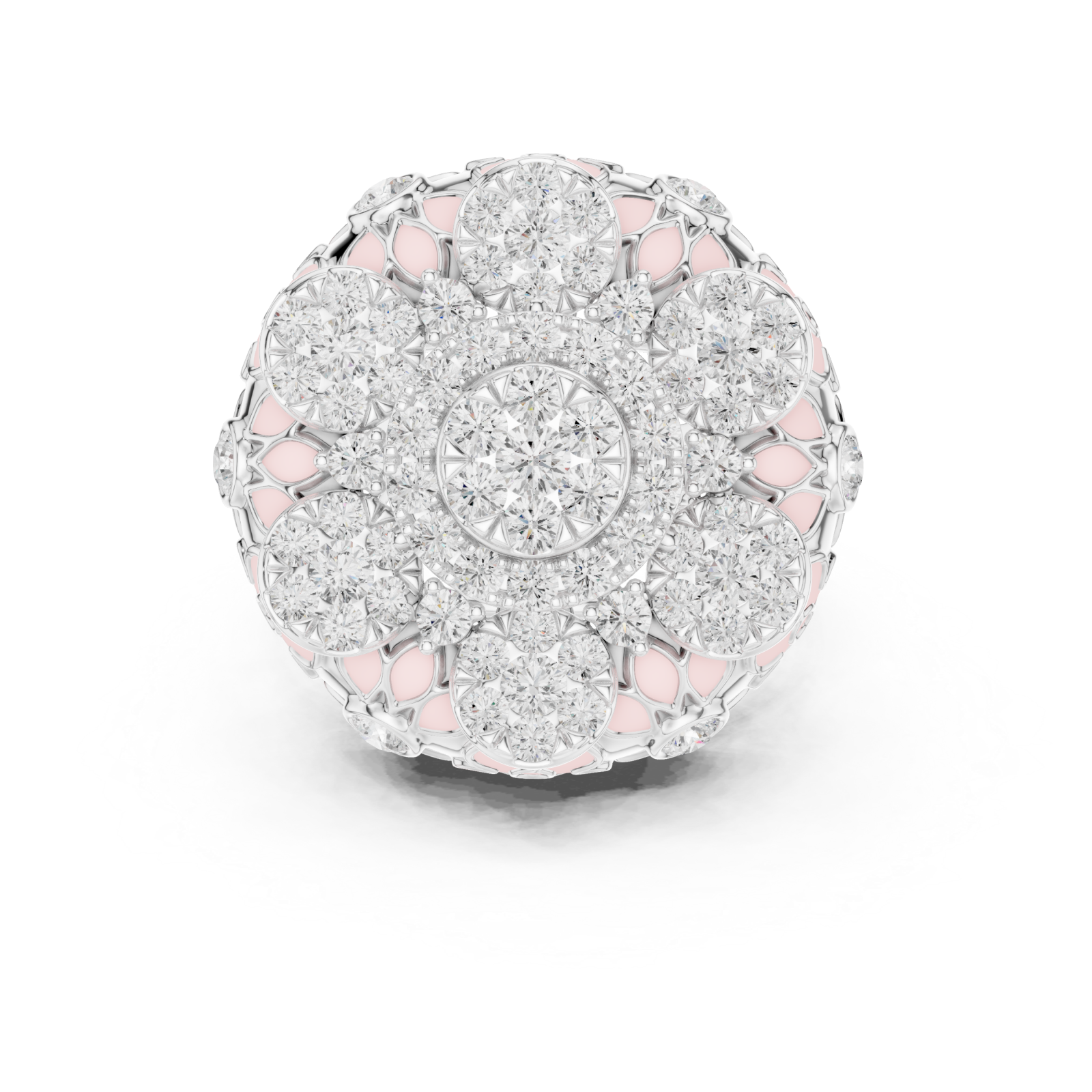  White Gold Evelyn Petal Lattice Cluster Ring Front View