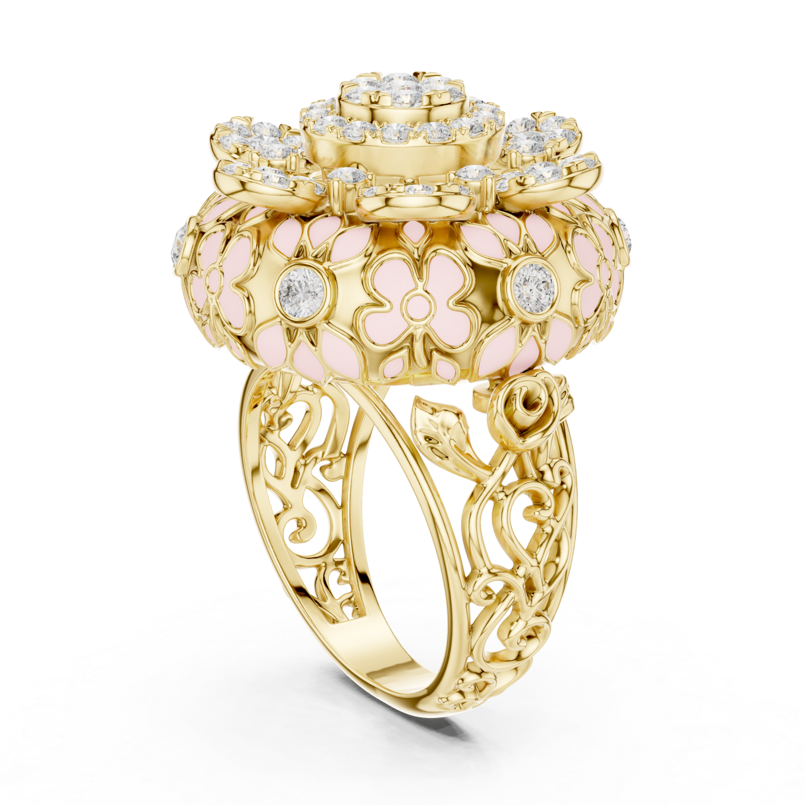  Gold Evelyn Petal Lattice Cluster Ring Left View