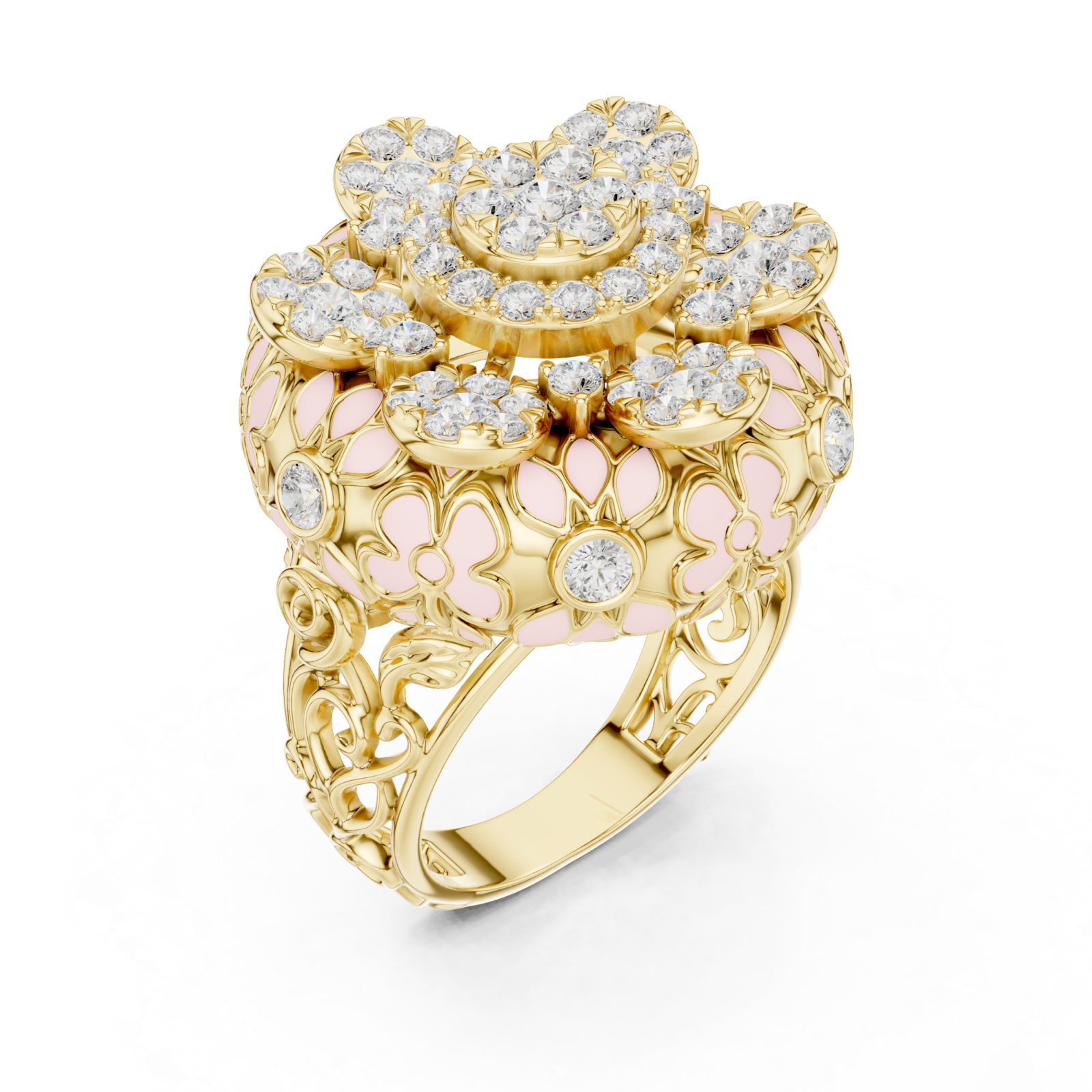 Gold Evelyn Petal Lattice Cluster Ring Right View
