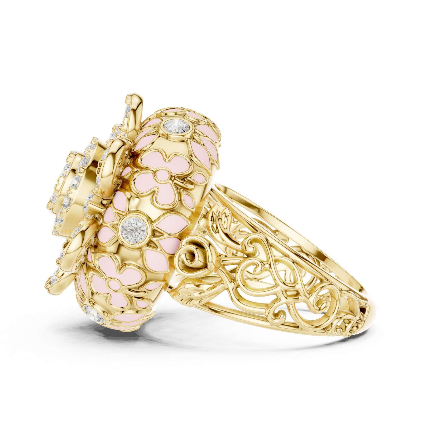  Gold Evelyn Petal Lattice Cluster Ring Side View