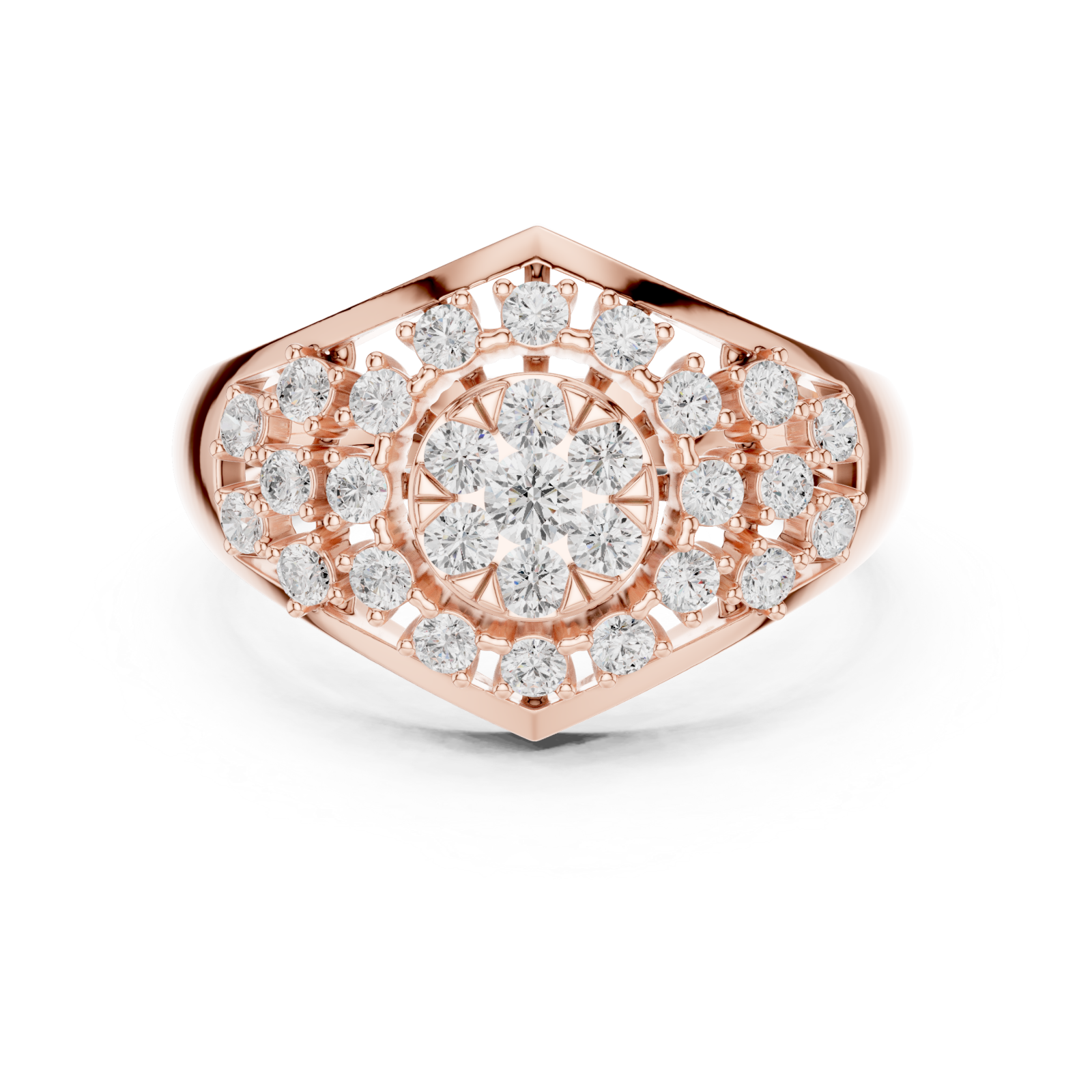  Rose Gold Radiant Sunbeam Statement Ring Front View