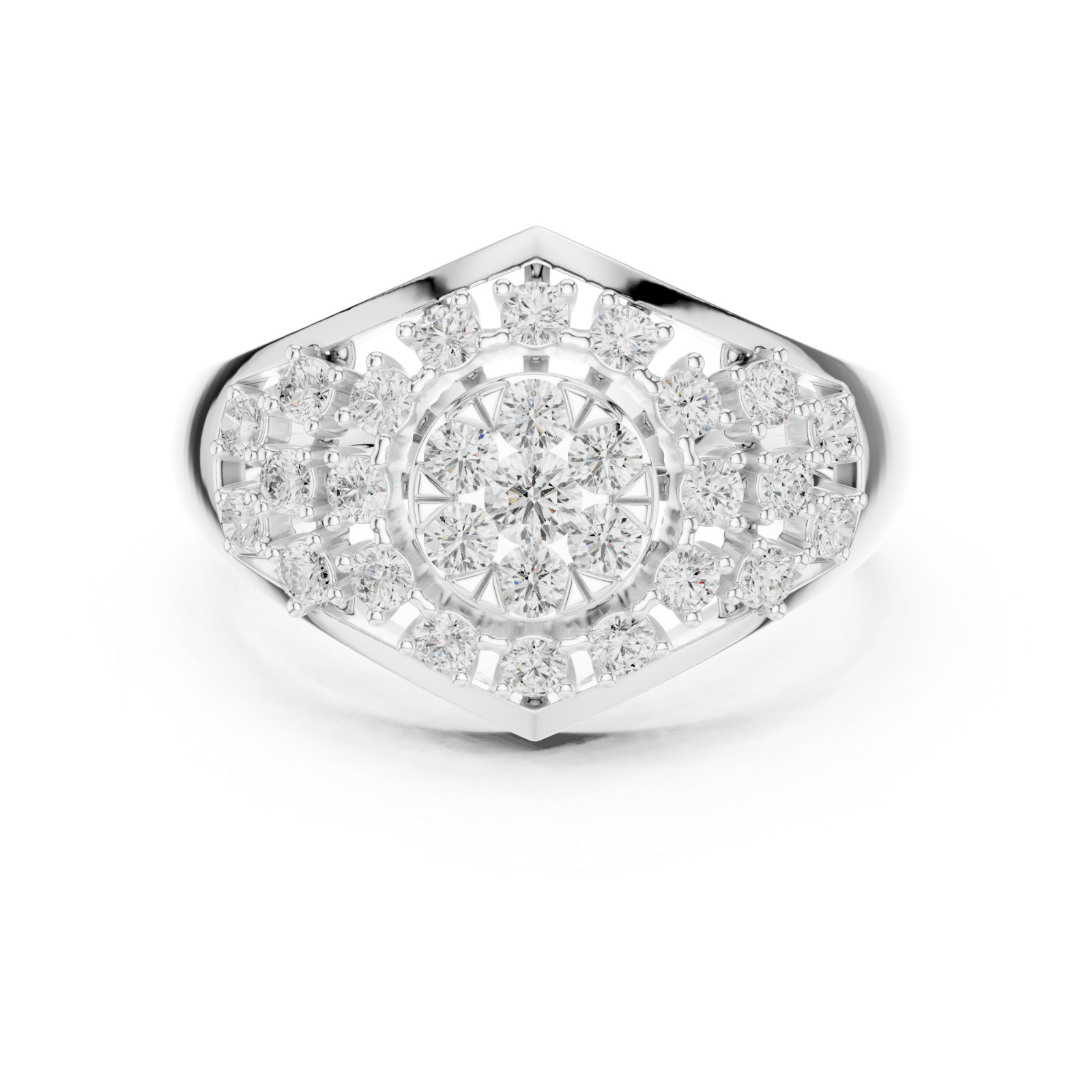  White Gold Radiant Sunbeam Statement Ring Front View