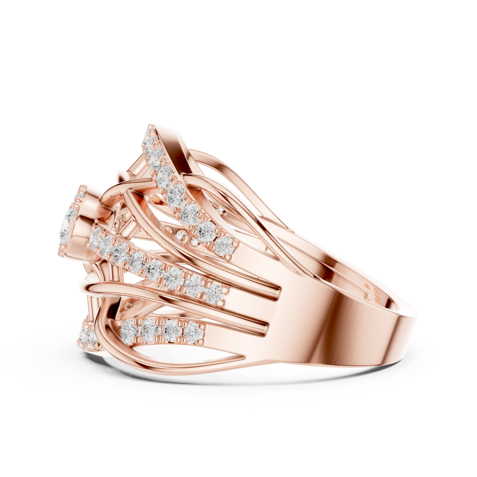  Rose Gold Radiant Embrace Grandeur Signature Band Ring Side View