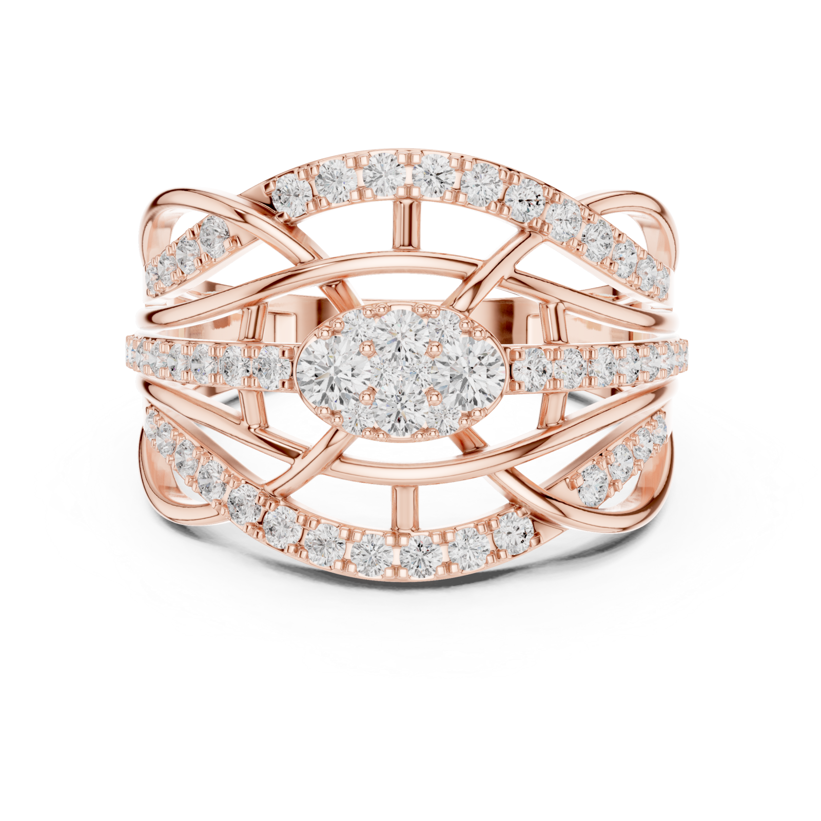  Rose Gold Radiant Embrace Grandeur Signature Band Ring Front View