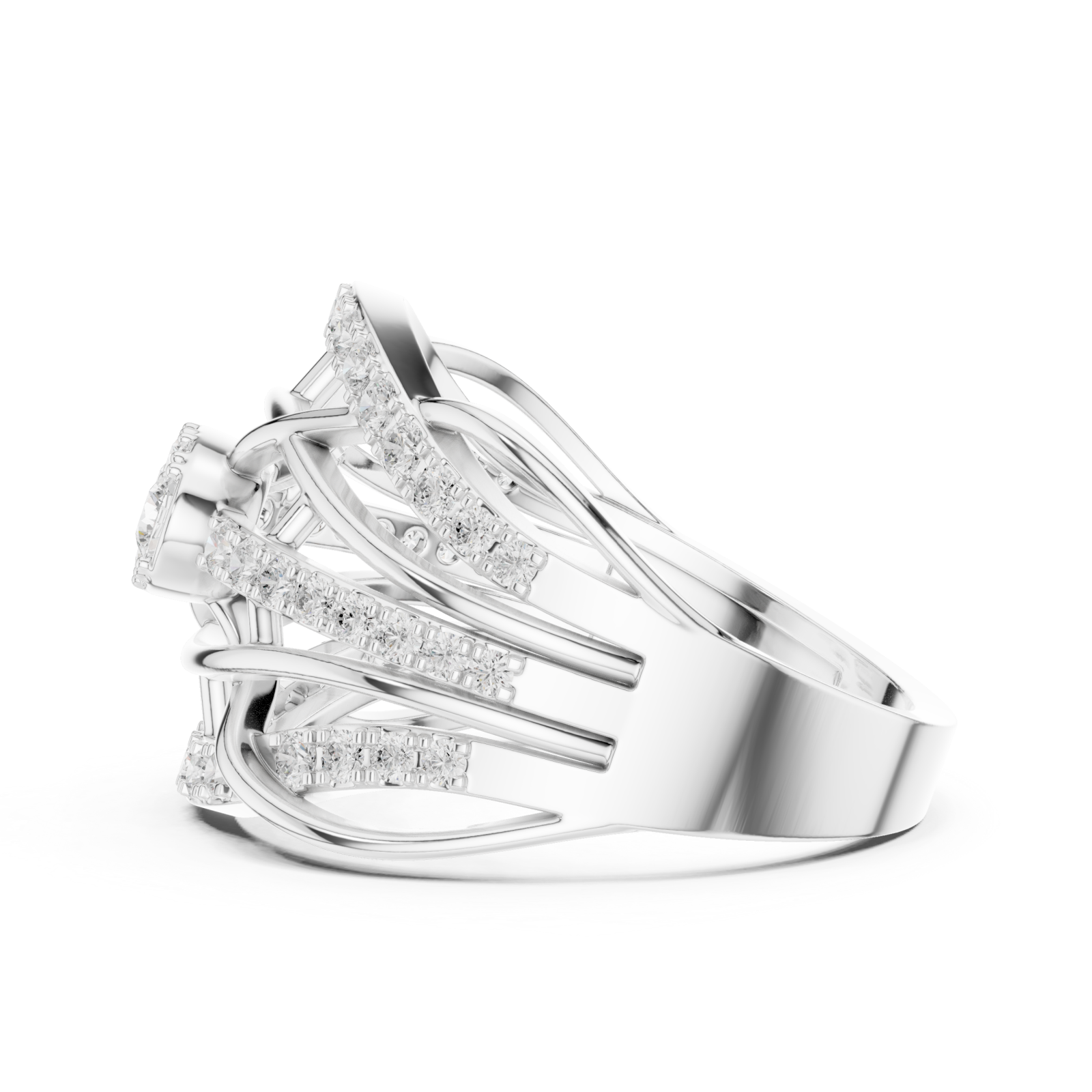  White Gold Radiant Embrace Grandeur Signature Band Ring Side View