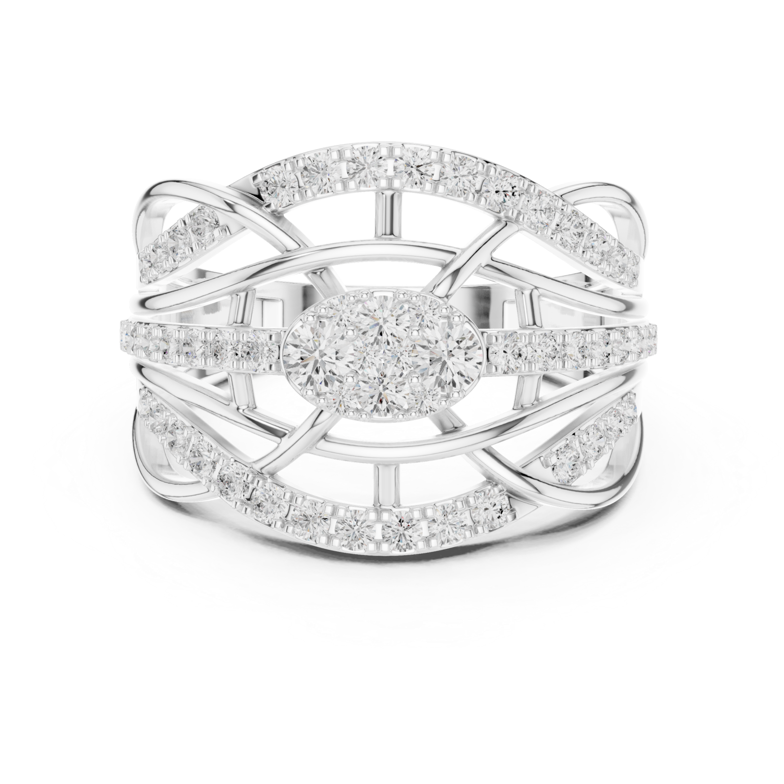  White Gold Radiant Embrace Grandeur Signature Band Ring Front View