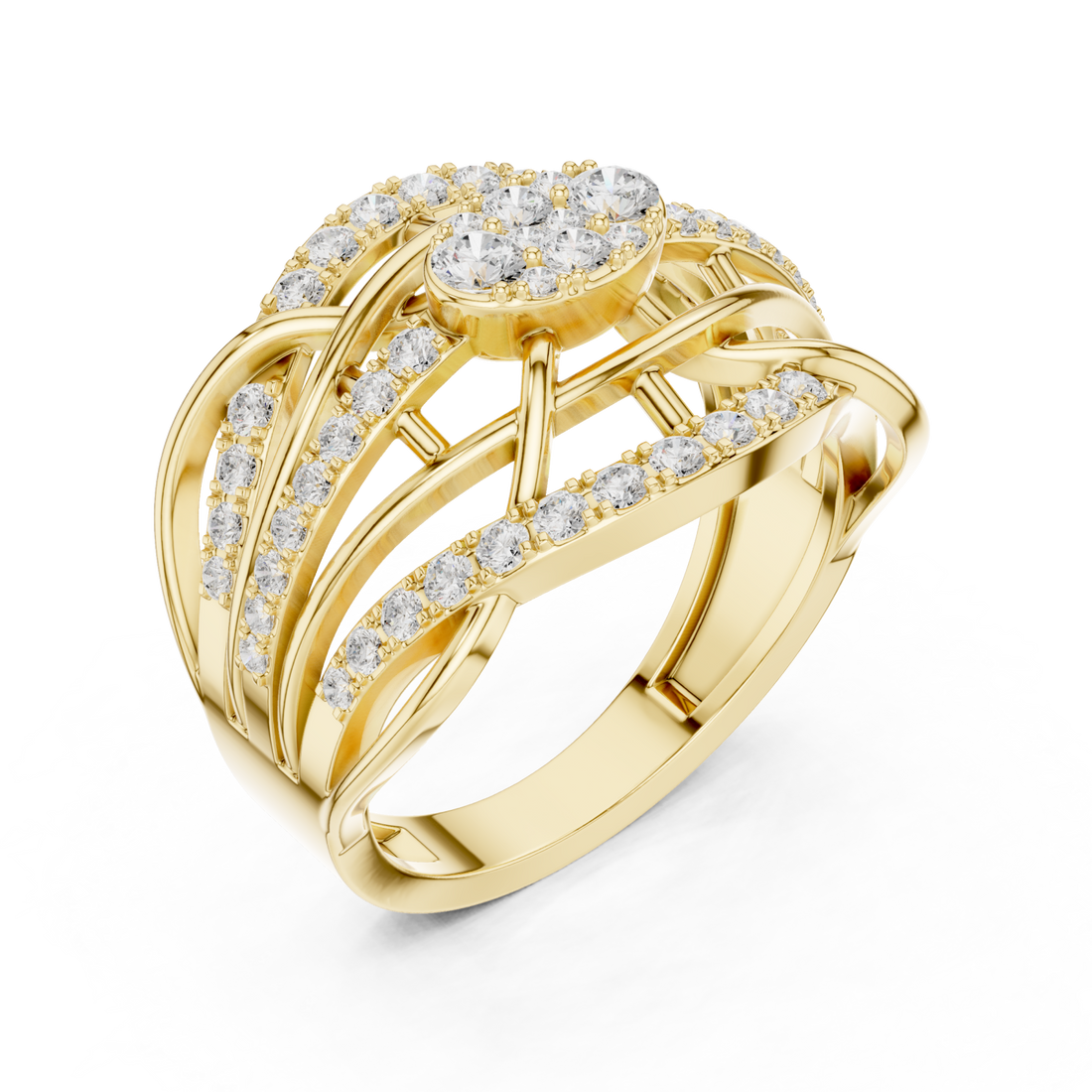 Gold Radiant Embrace Grandeur Signature Band Ring Right View