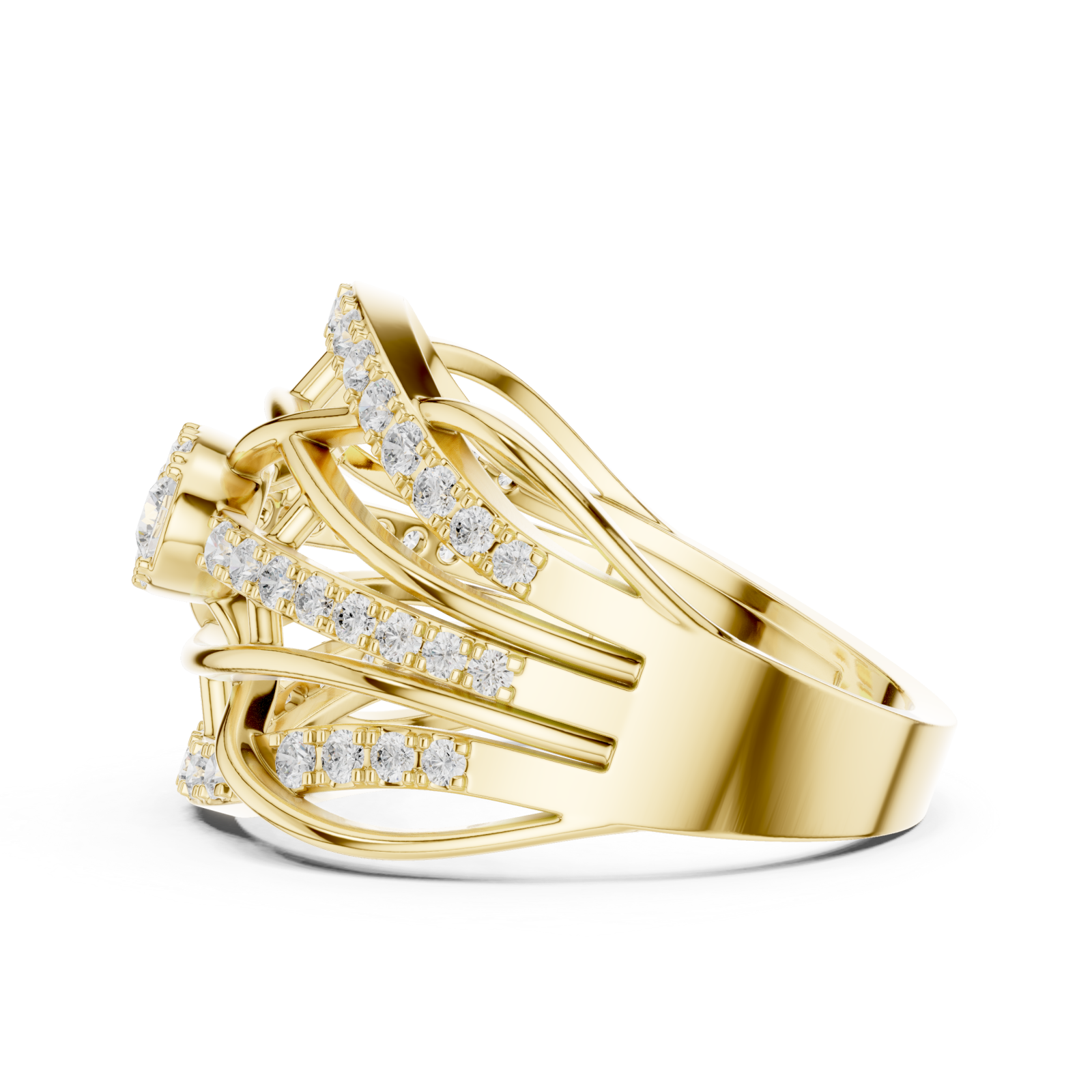  Gold Radiant Embrace Grandeur Signature Band Ring Side View