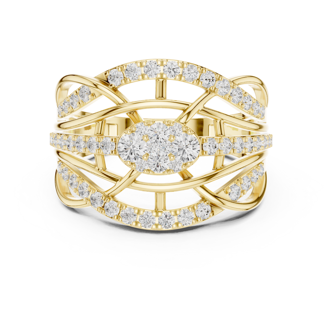 Gold Radiant Embrace Grandeur Signature Band Ring Right View