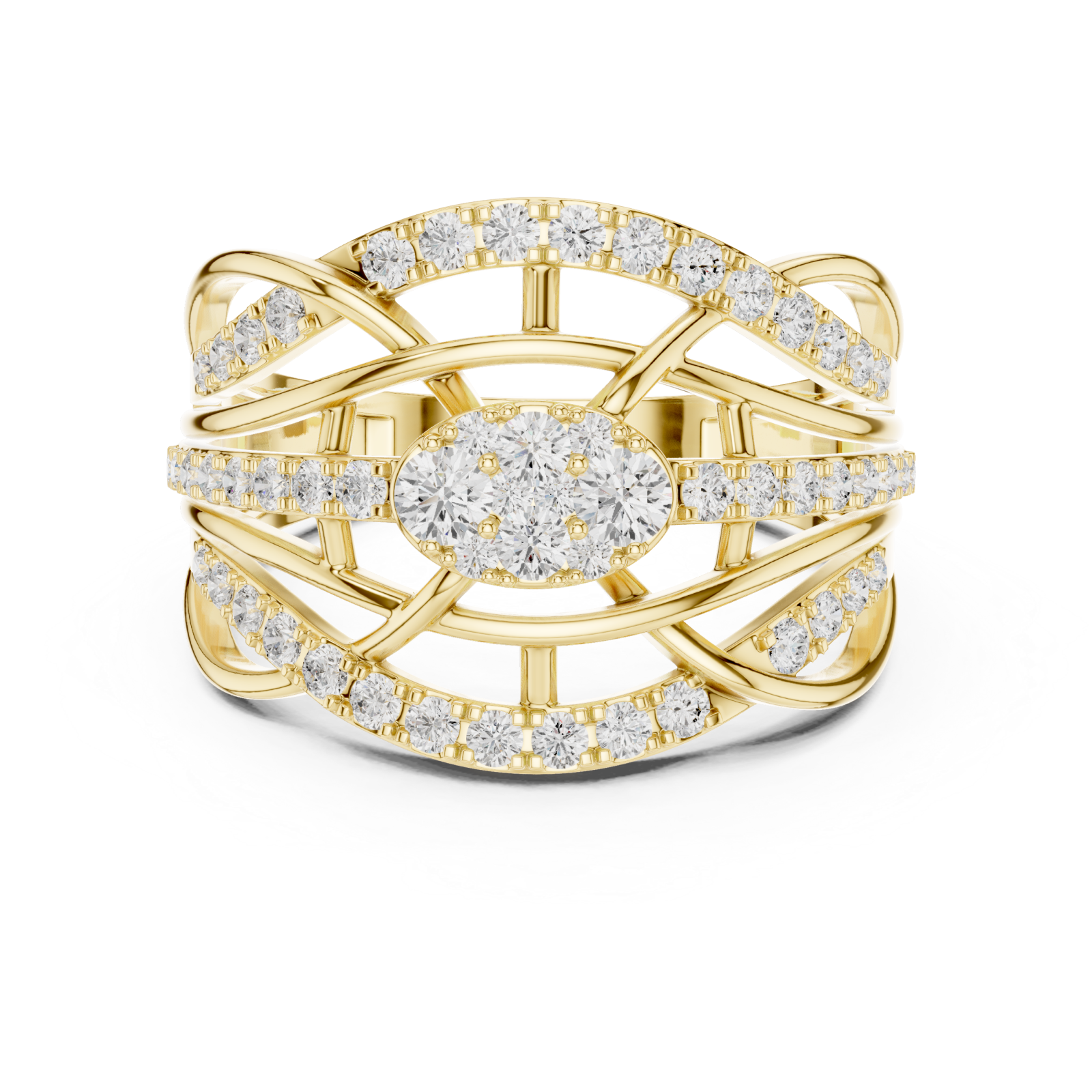  Gold Radiant Embrace Grandeur Signature Band Ring Front View