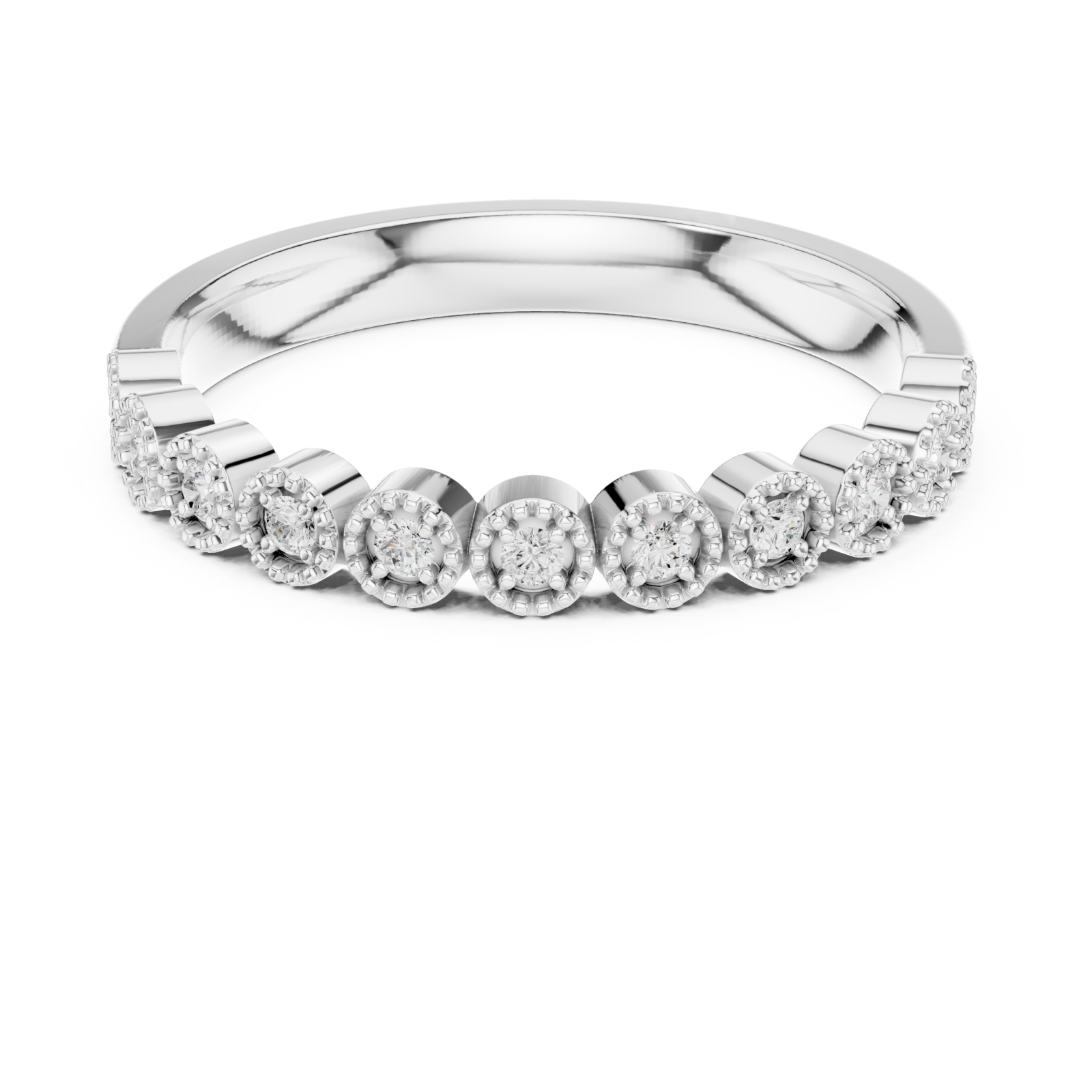  White Gold Daisy Blossom Band Ring Front View