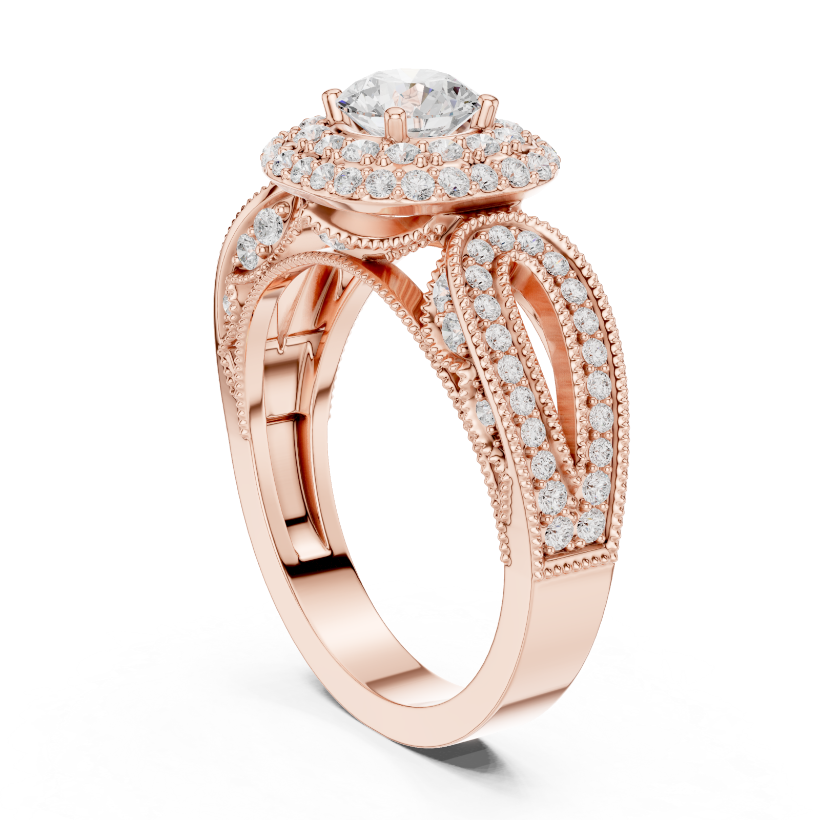  Rose Gold Twilight Cascade Double Halo Cocktail Ring Left View