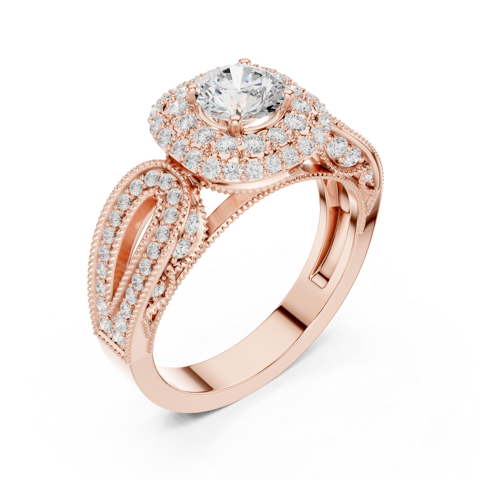  Rose Gold Twilight Cascade Double Halo Cocktail Ring Right View