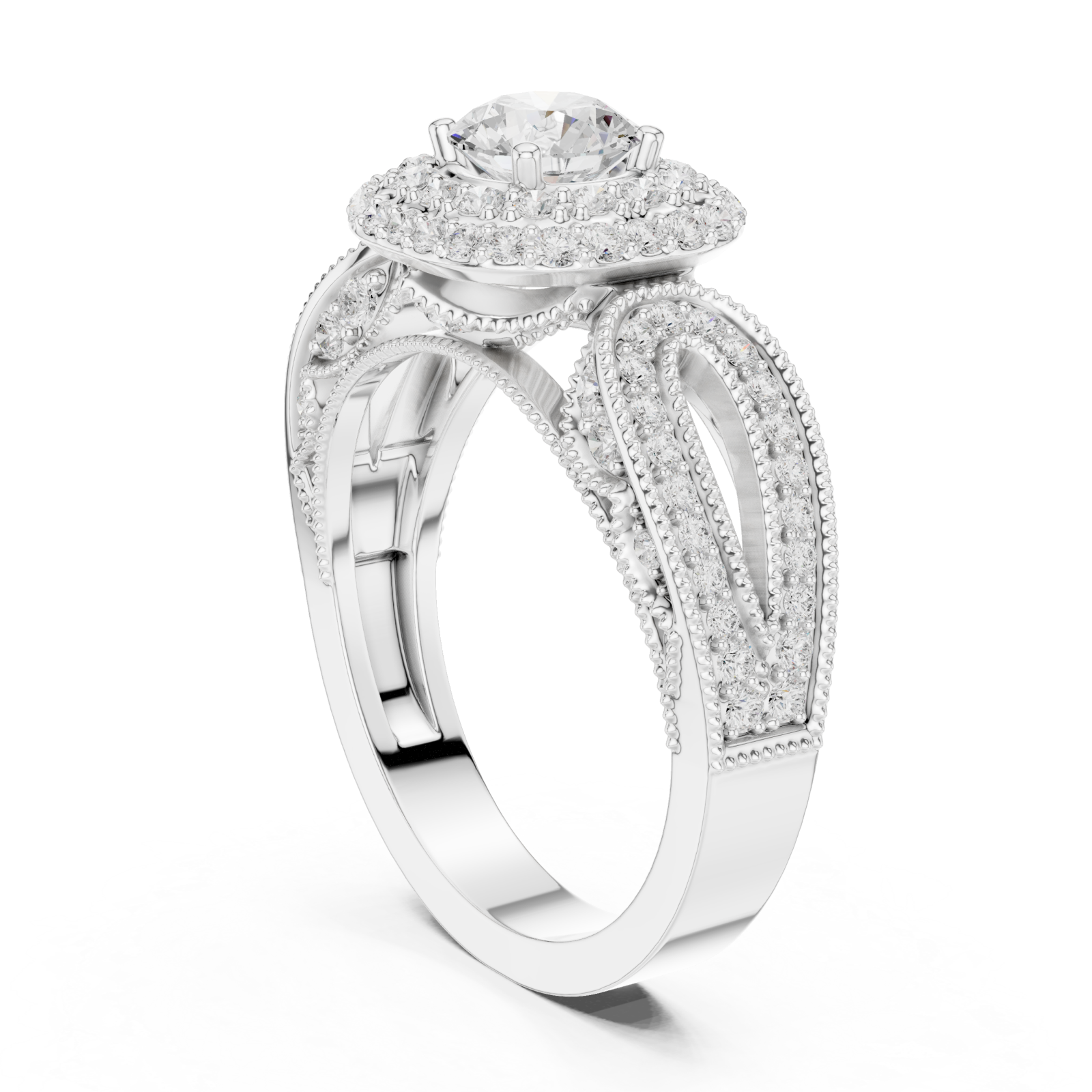  White Gold Twilight Cascade Double Halo Cocktail Ring Left View