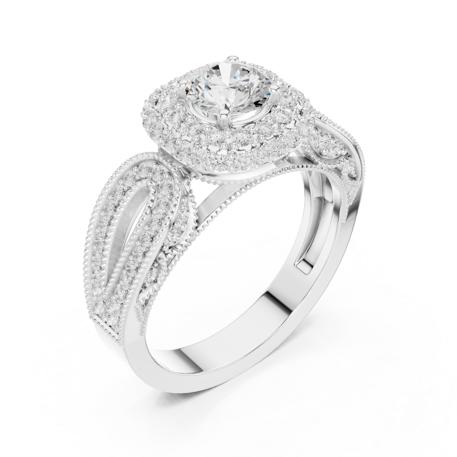  White Gold Twilight Cascade Double Halo Cocktail Ring Right View