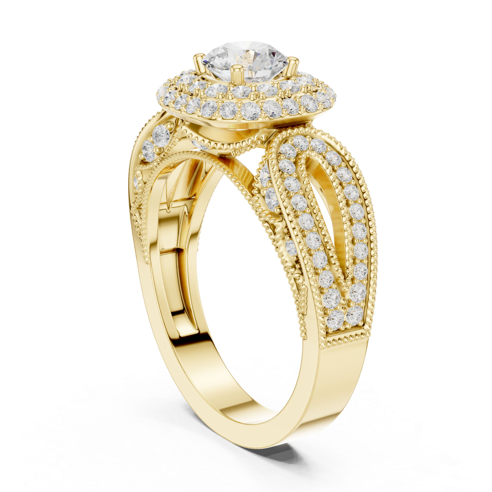  Gold Twilight Cascade Double Halo Cocktail Ring Left View