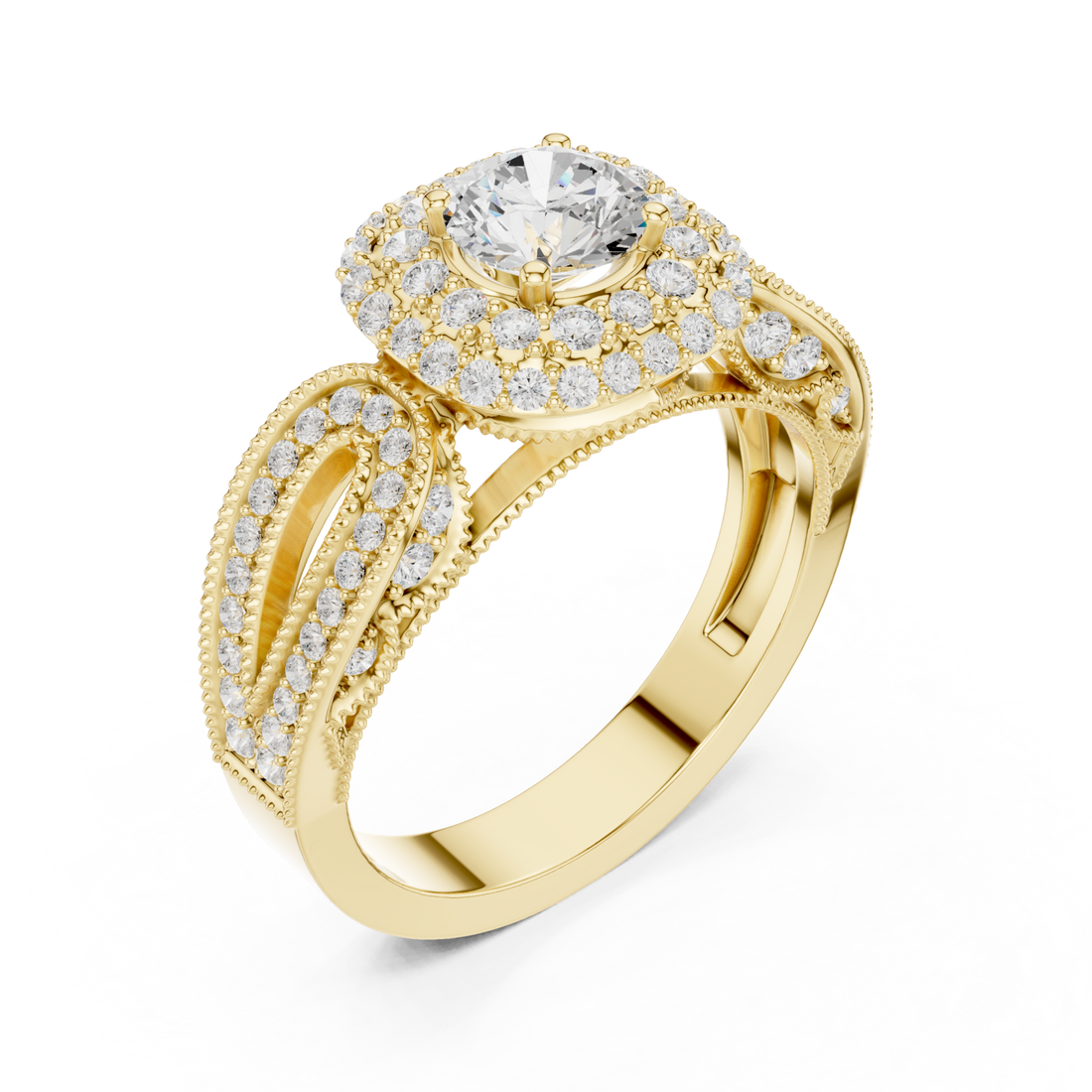 Gold Twilight Cascade Double Halo Cocktail Ring Right View