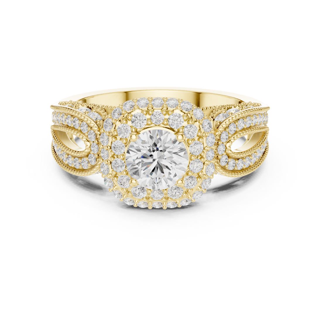 Gold Twilight Cascade Double Halo Cocktail Ring Right View
