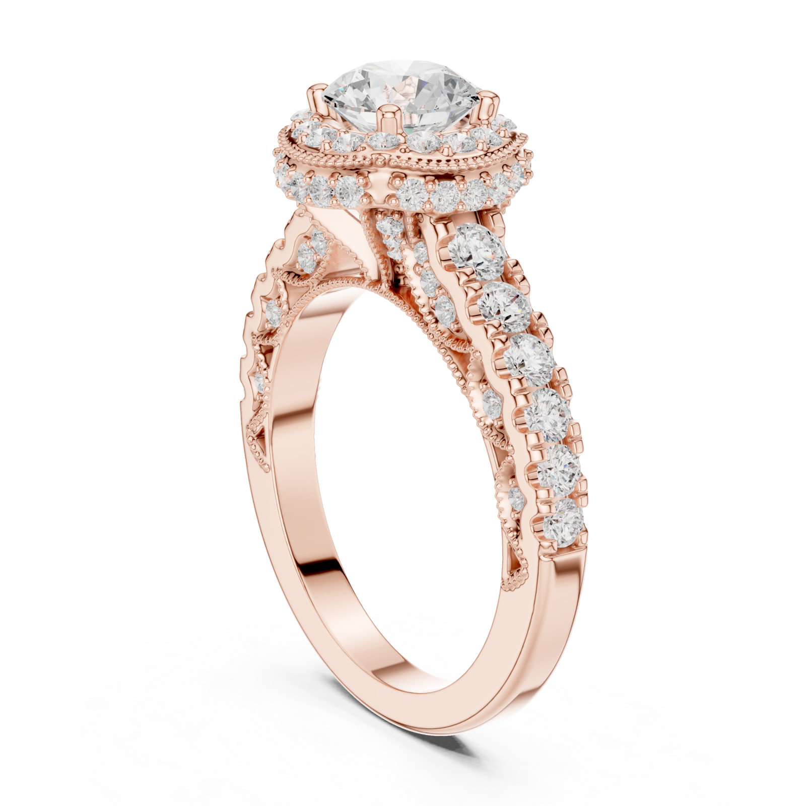  Rose Gold Evelyn Blossom Halo Ring Left View