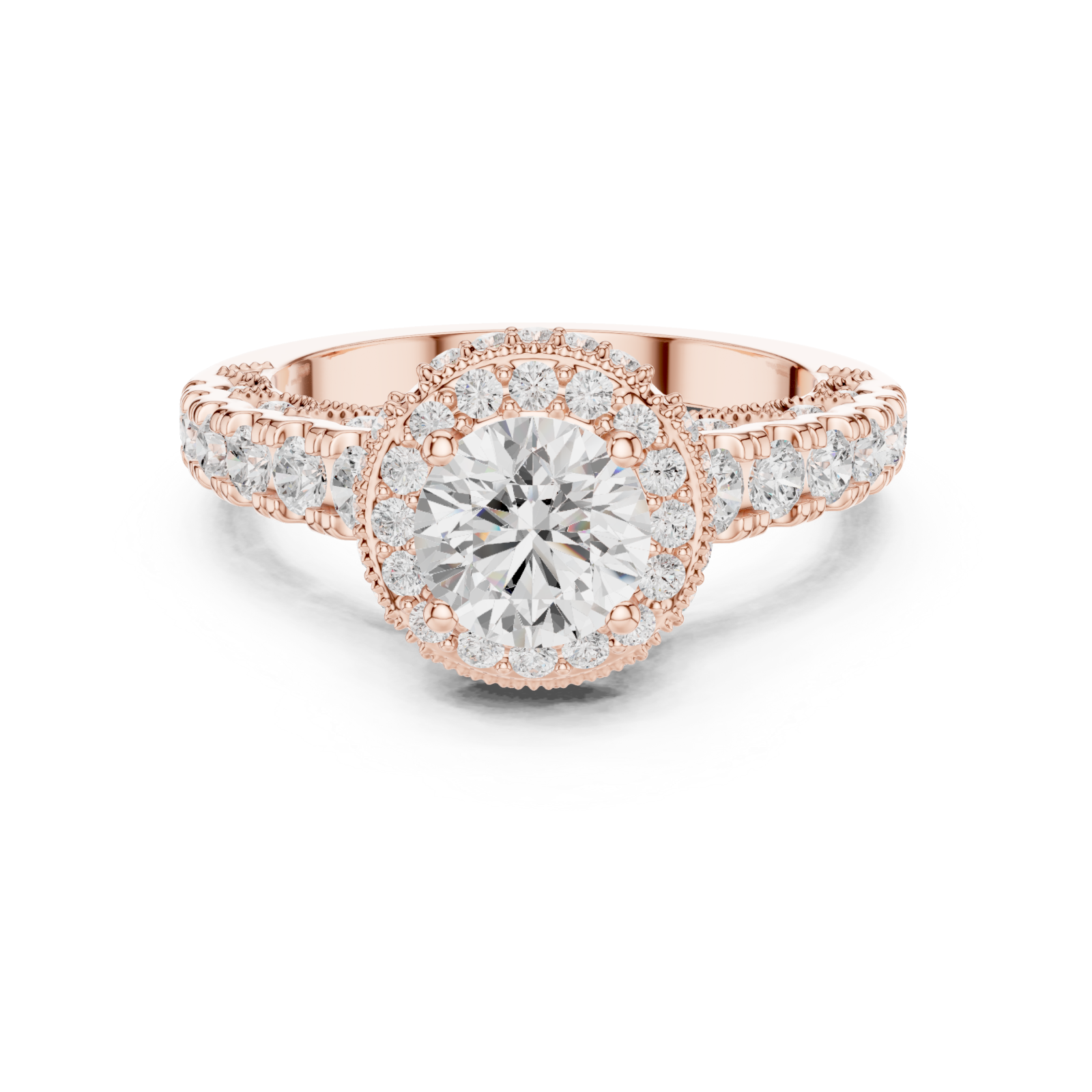  Rose Gold Evelyn Blossom Halo Ring Front View