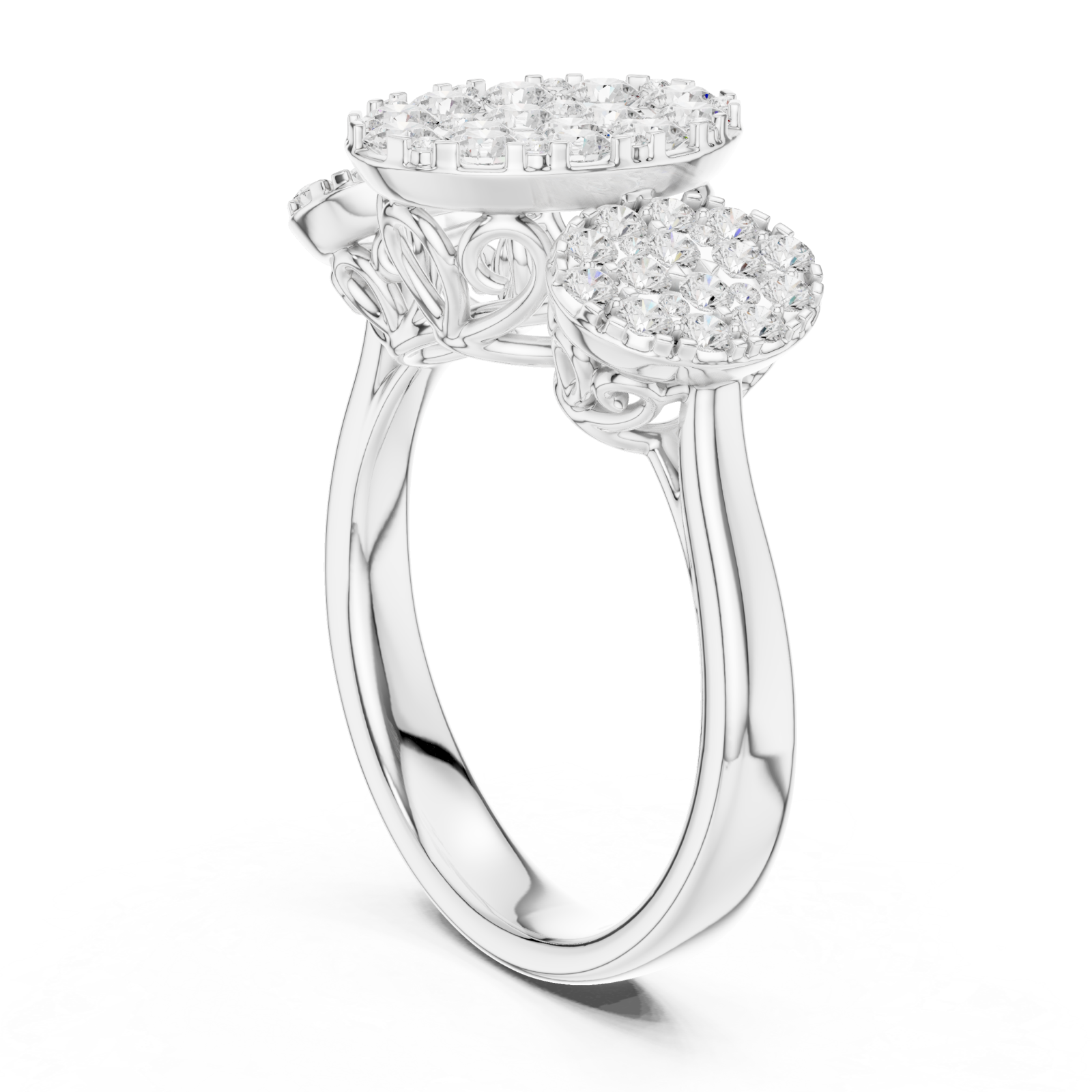  White Gold Radiant Crescent Mosaic Ring Left View