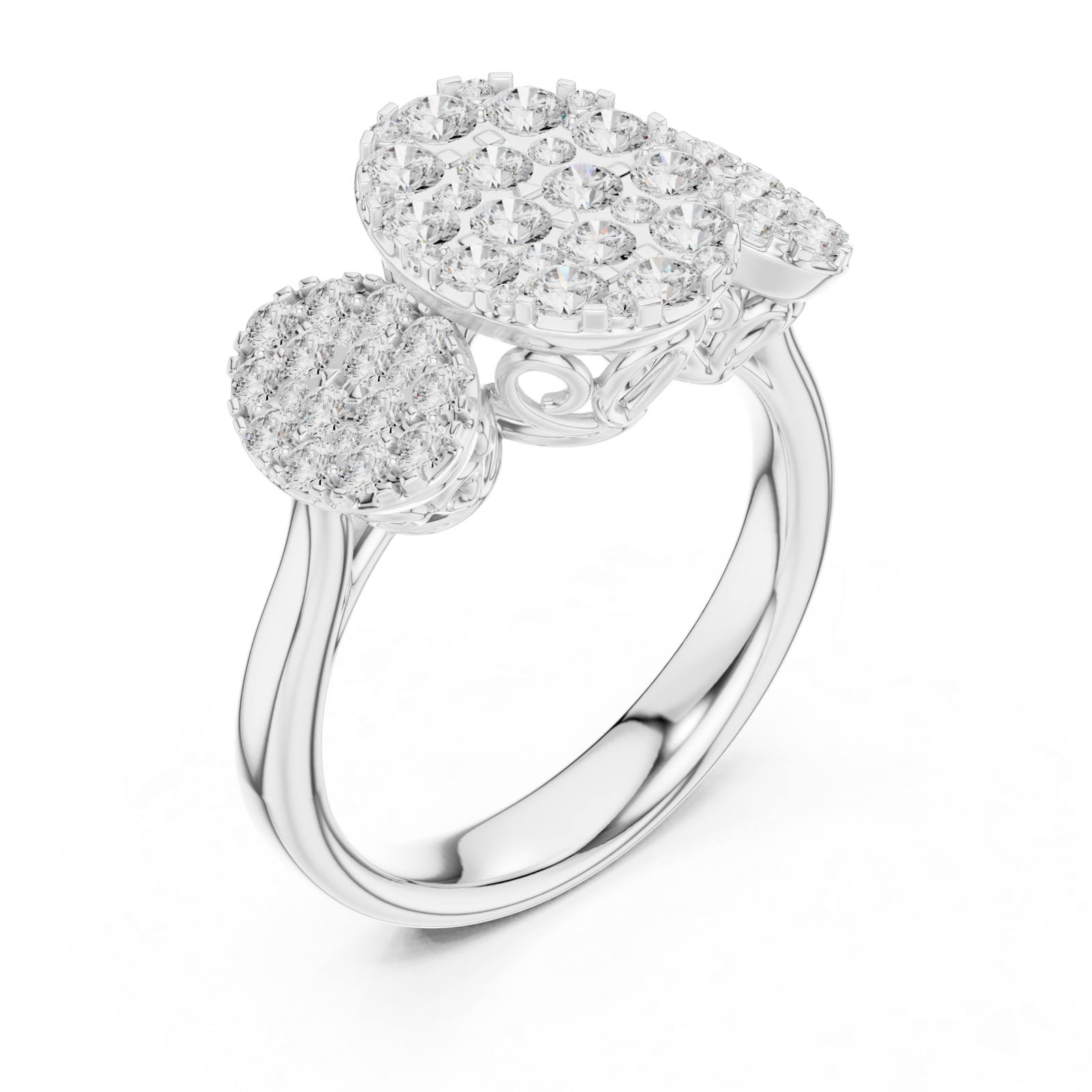  White Gold Radiant Crescent Mosaic Ring Right View