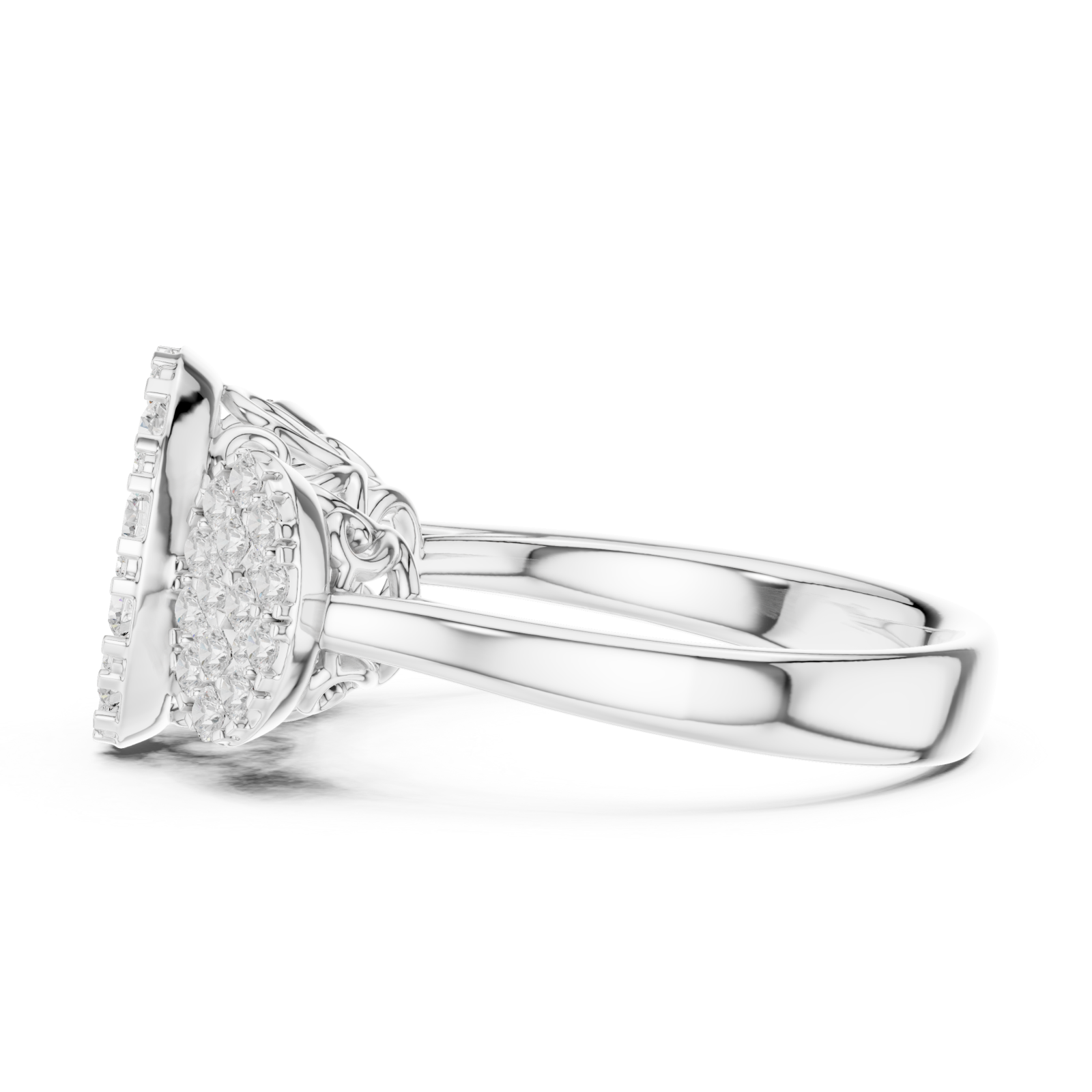  White Gold Radiant Crescent Mosaic Ring Side View