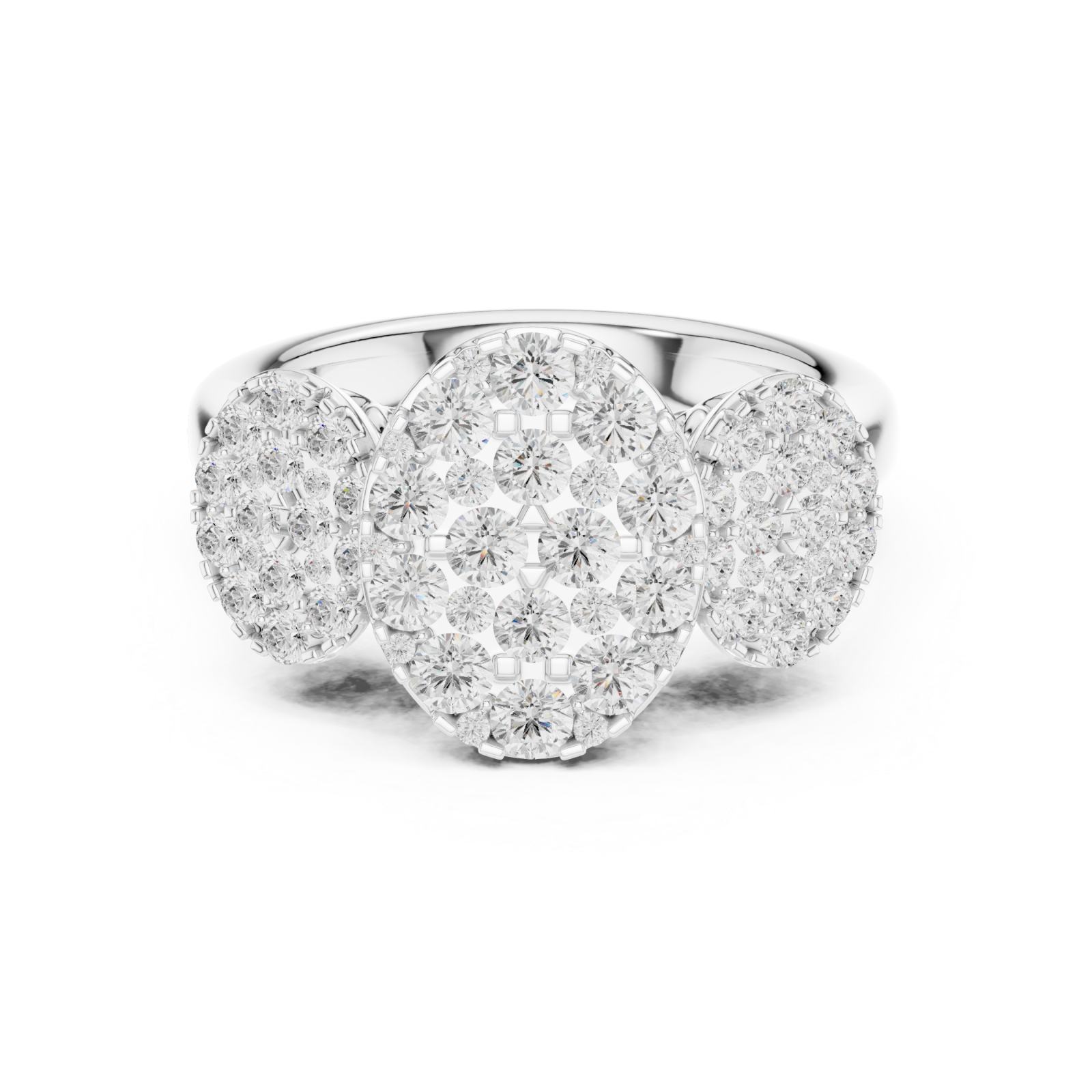  White Gold Radiant Crescent Mosaic Ring Front View