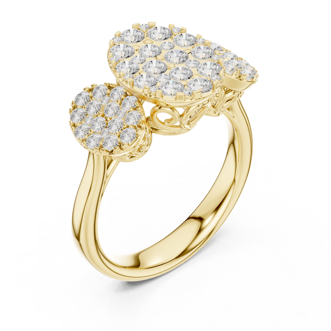 Gold Radiant Crescent Mosaic Ring Right View