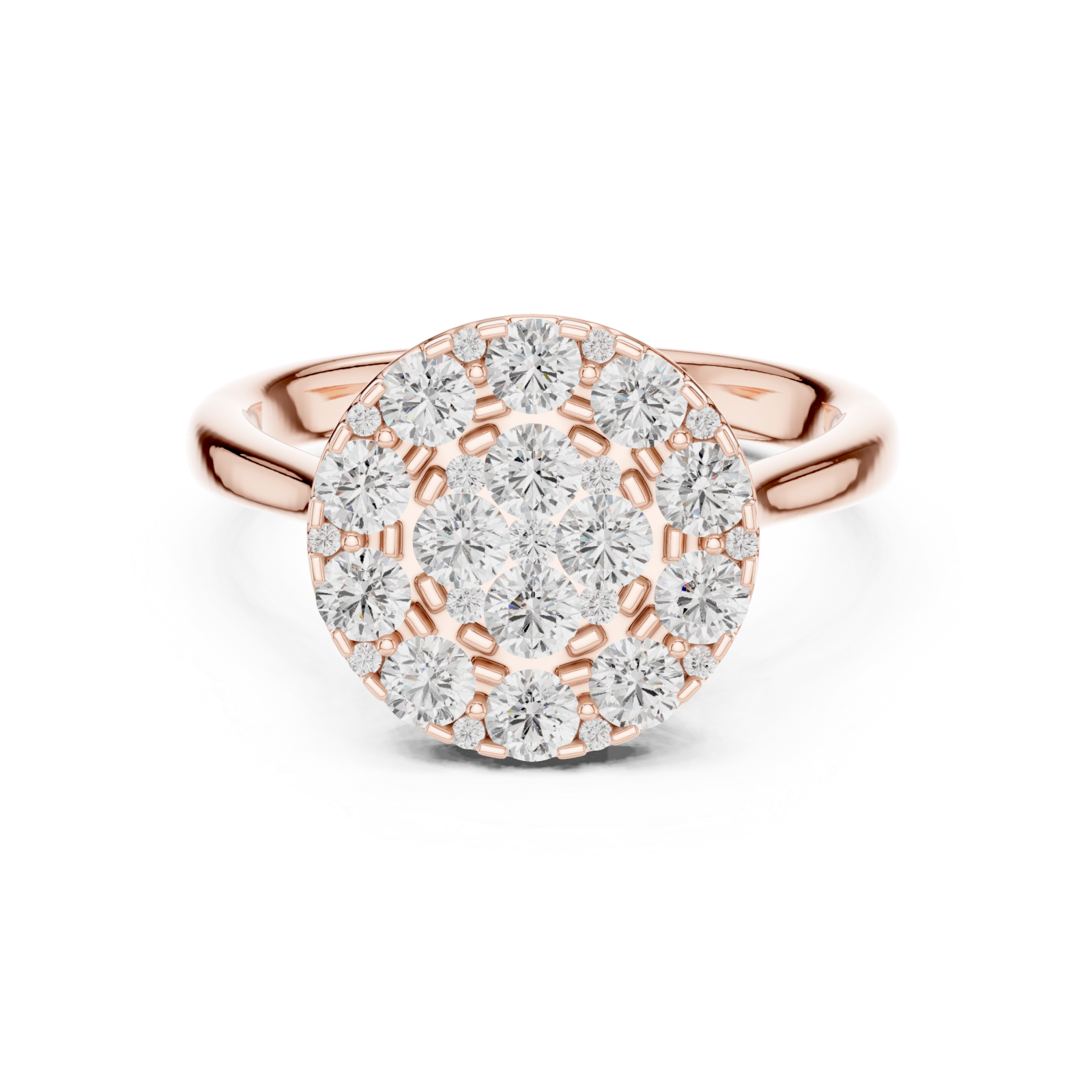 Rose Gold Radiant Petal Halo Elegance Ring Front View