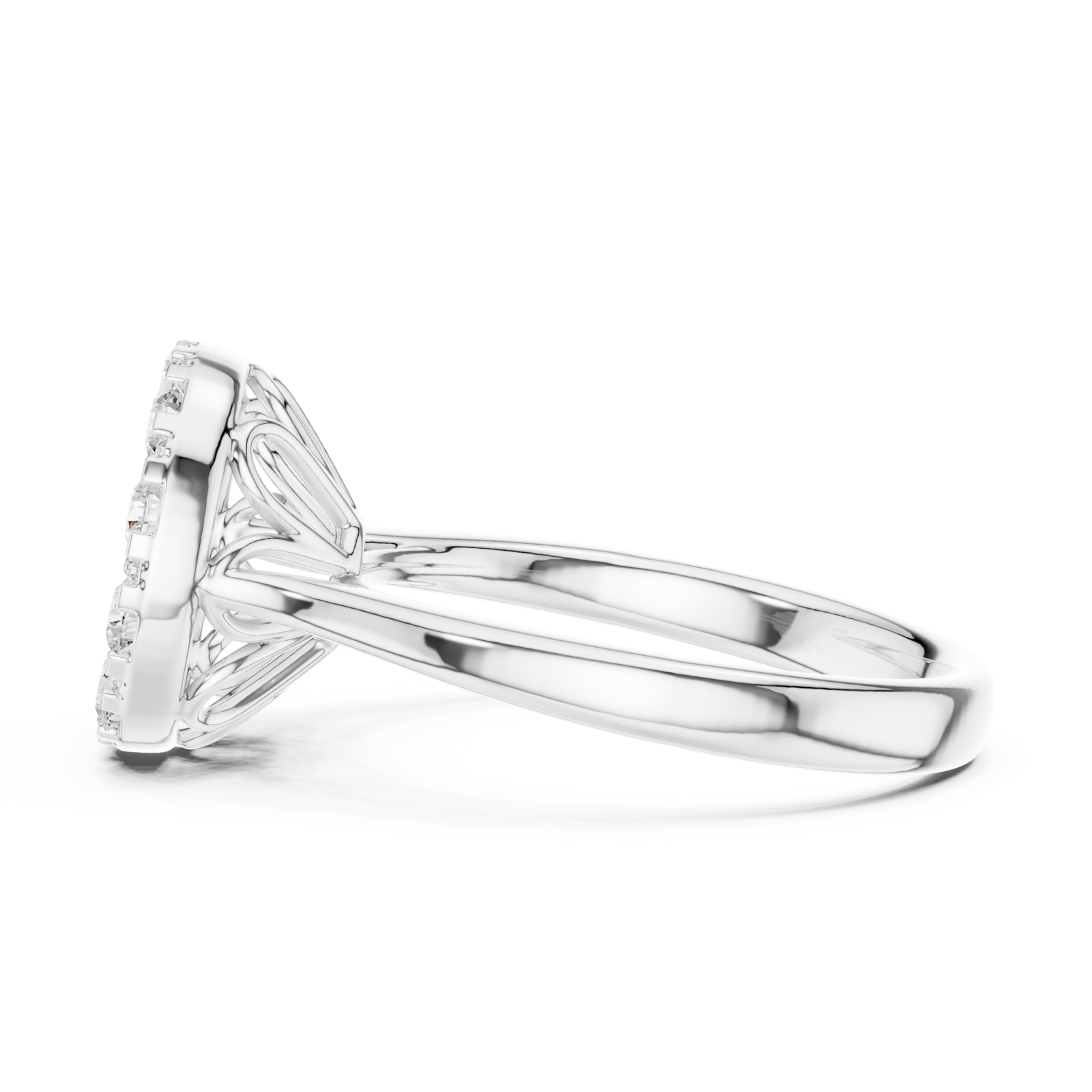  White Gold Radiant Petal Halo Elegance Ring Side View