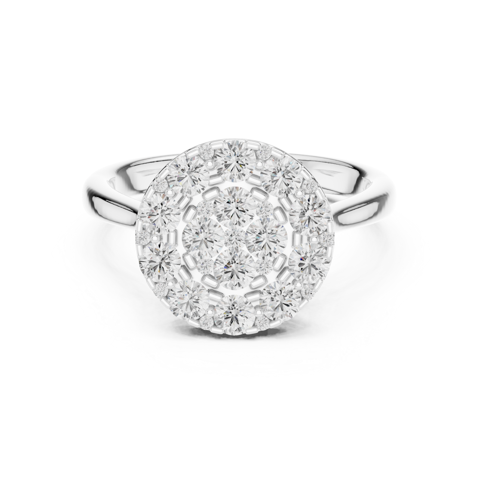  White Gold Radiant Petal Halo Elegance Ring Front View
