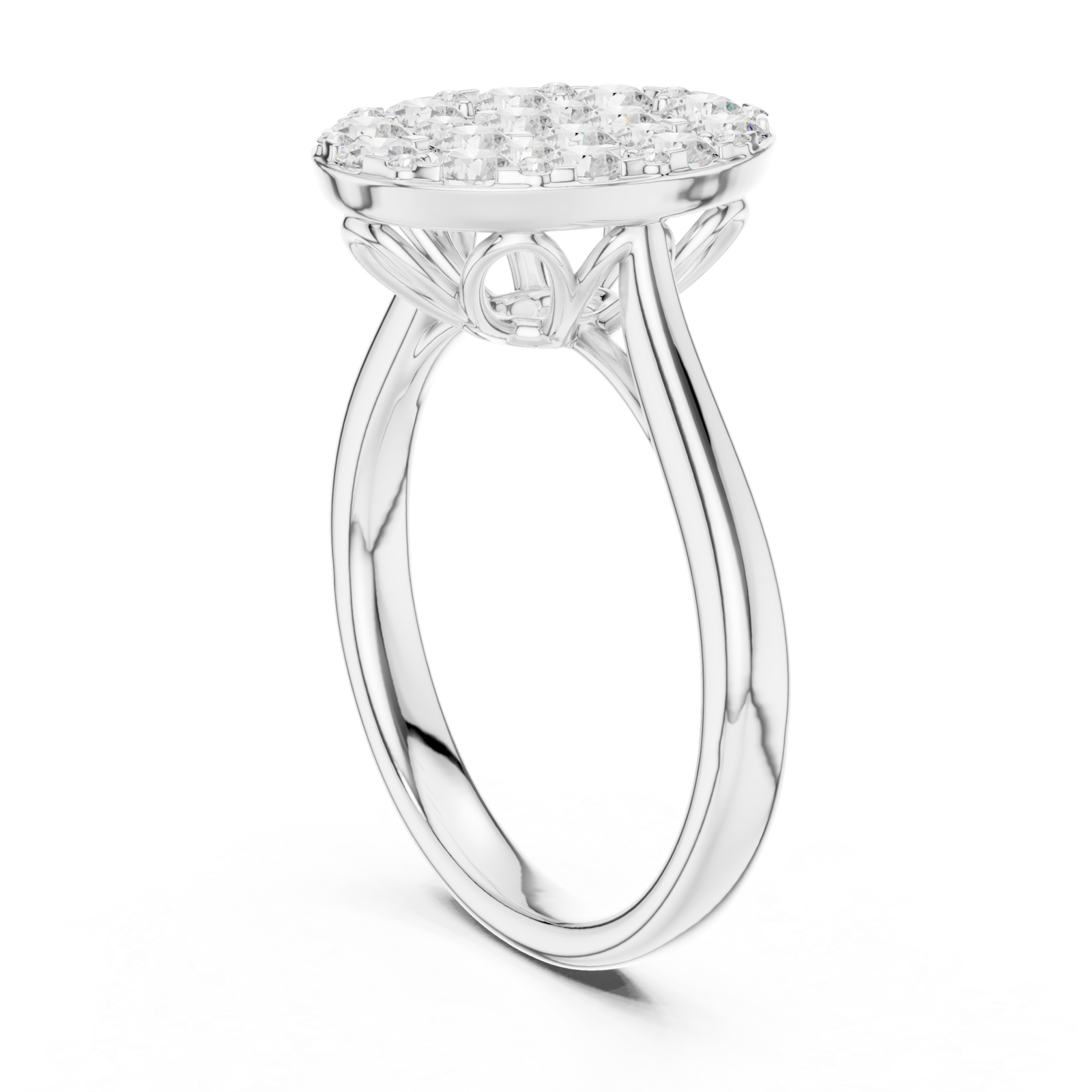  White Gold Celestial Harmony Oval Cluster Ring Left View