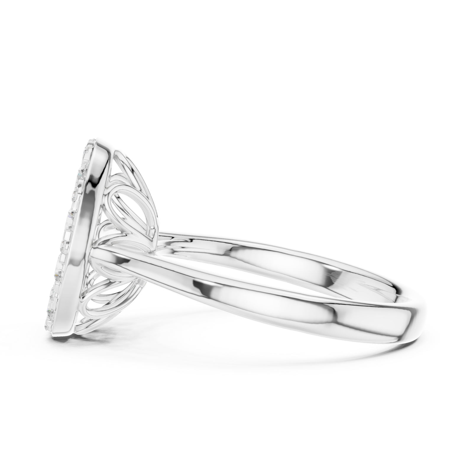  White Gold Celestial Harmony Oval Cluster Ring Side View