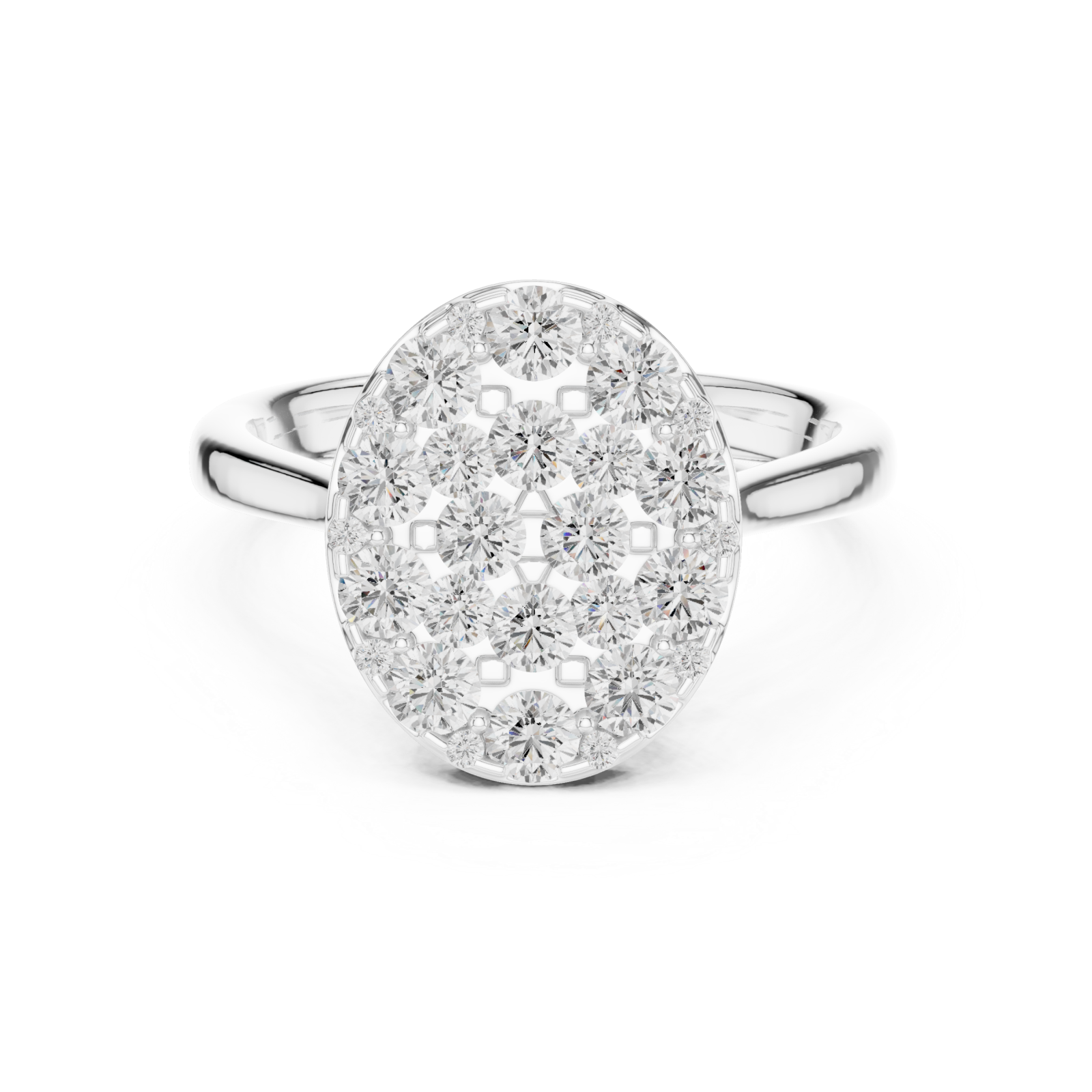  White Gold Celestial Harmony Oval Cluster Ring Front View