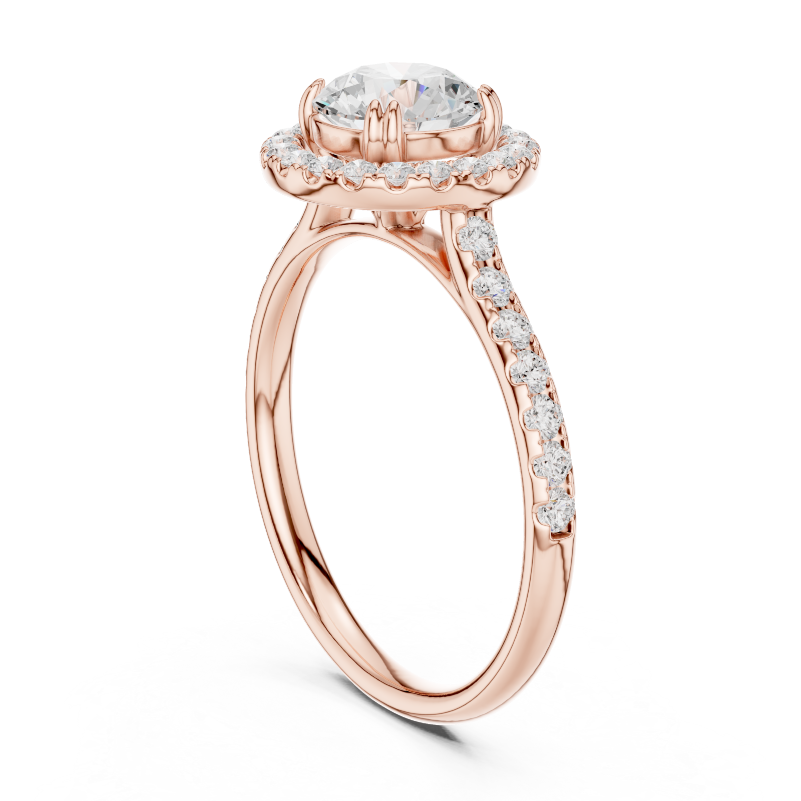  Rose Gold Radiant Circle Halo Ring Left View