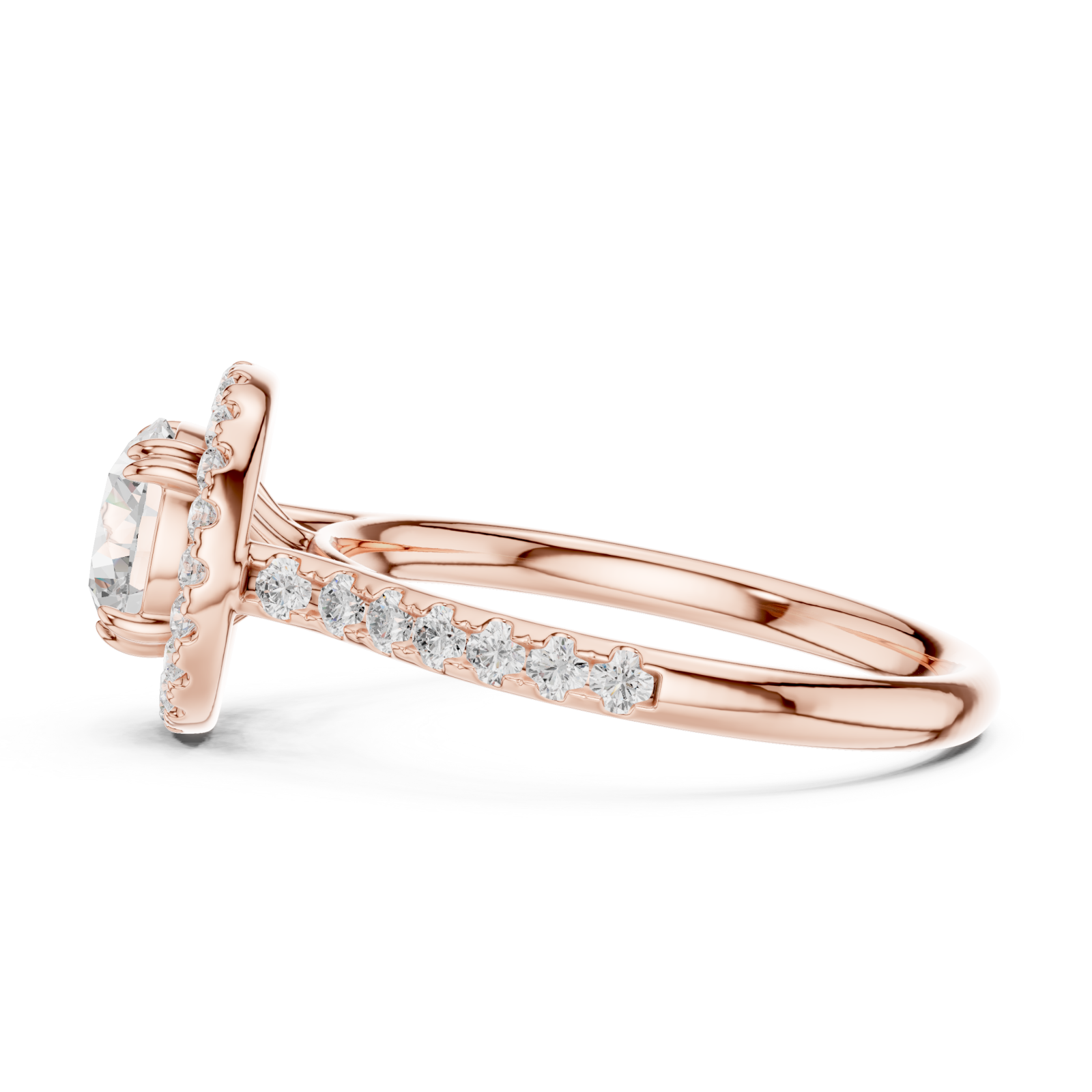  Rose Gold Radiant Circle Halo Ring Side View
