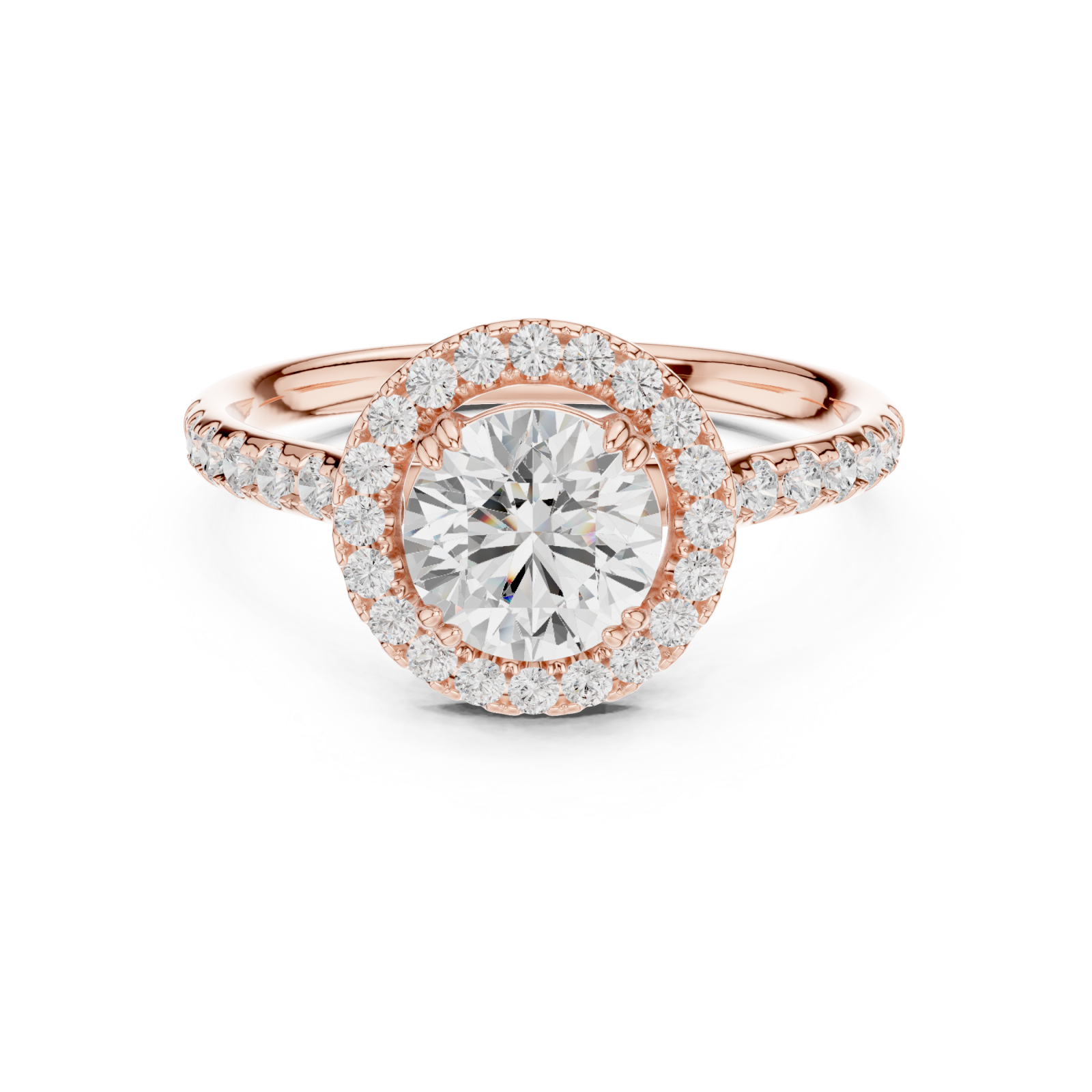  Rose Gold Radiant Circle Halo Ring Front View